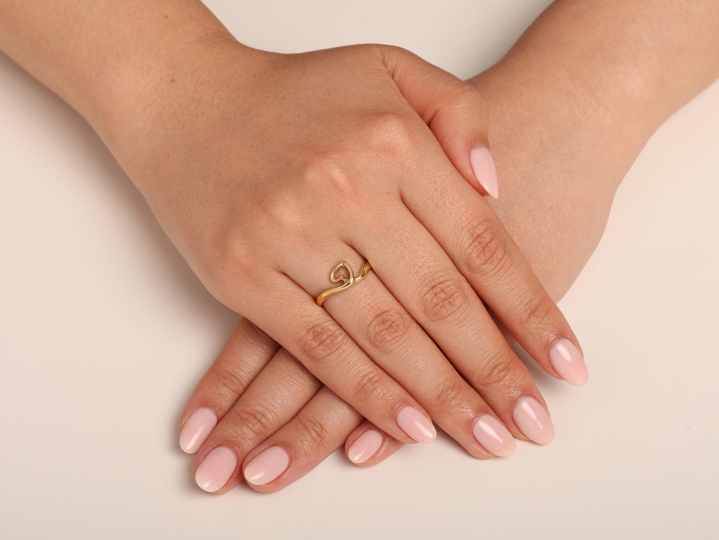 Solid 14K Gold Heart Shape Ring, Minimalist Gold Band for Women, Delicate Dainty Love Ring for Everyday Wear or Gift