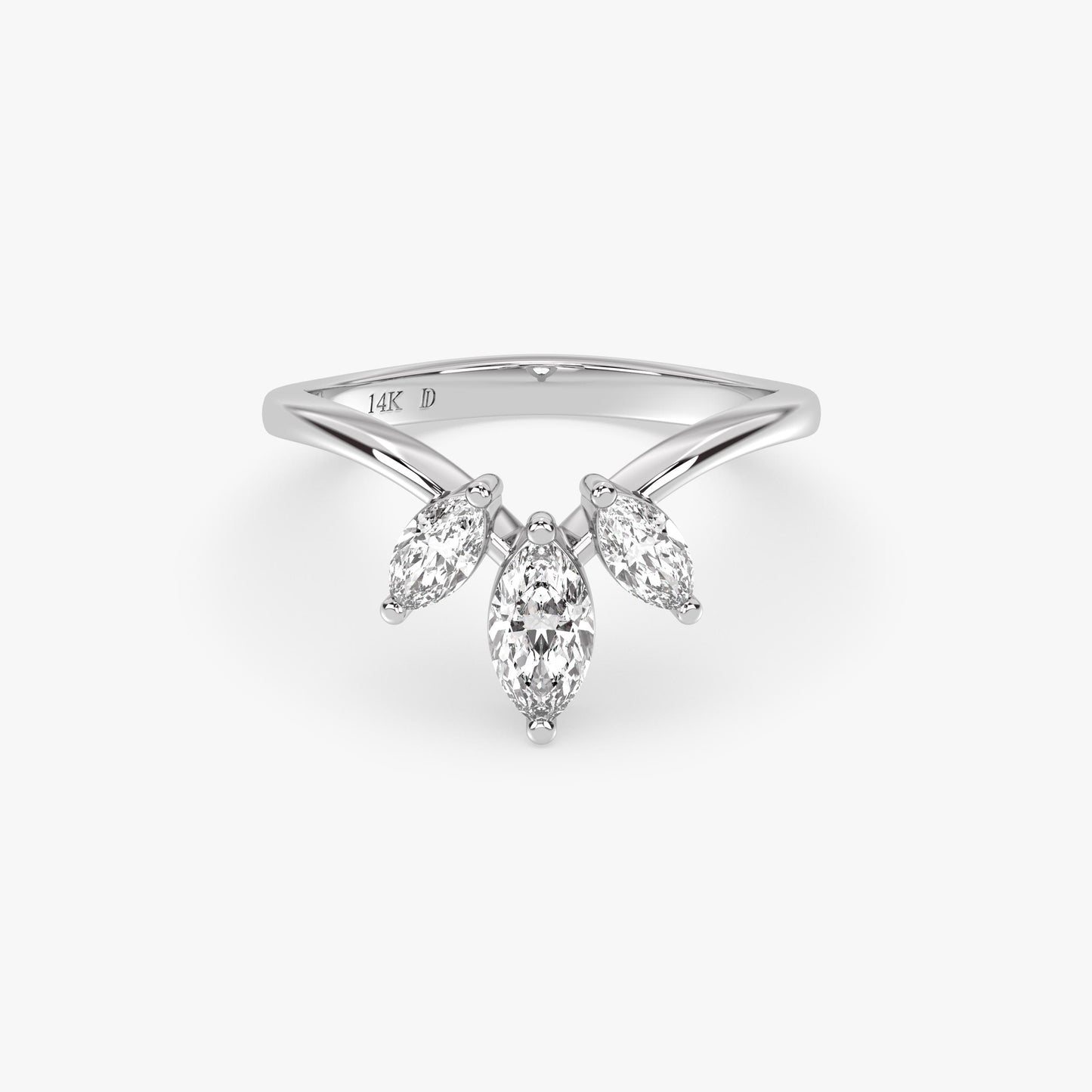 Triple Marquise Diamond Ring in 14K Gold – Lab Grown V-Shape Chevron Ring, Stacking Engagement Band, Minimalist Solid Gold Gift for Her
