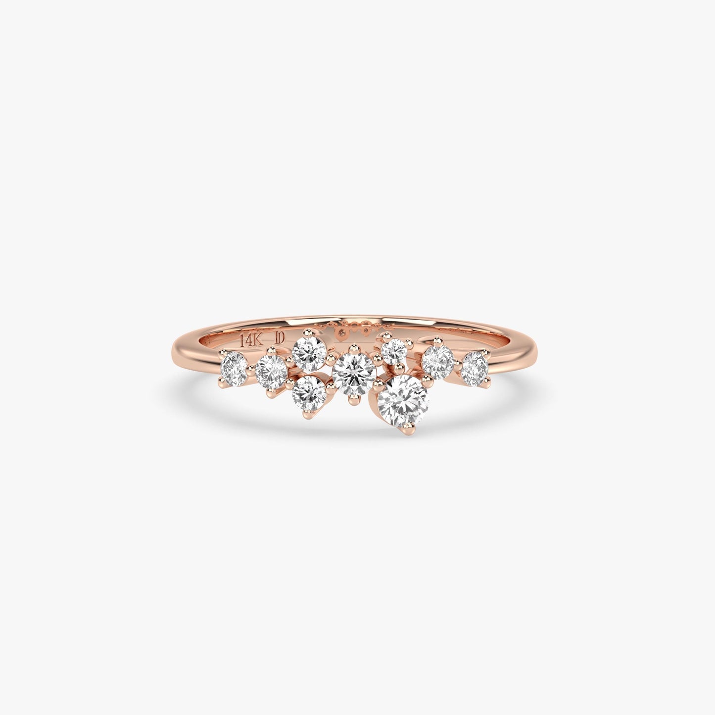 14k Gold Diamond Cluster Ring, Lab Grown Diamond Cluster Ring, Unique Diamond Stackable Ring, Diamond Wedding Band, Engagement ring for her