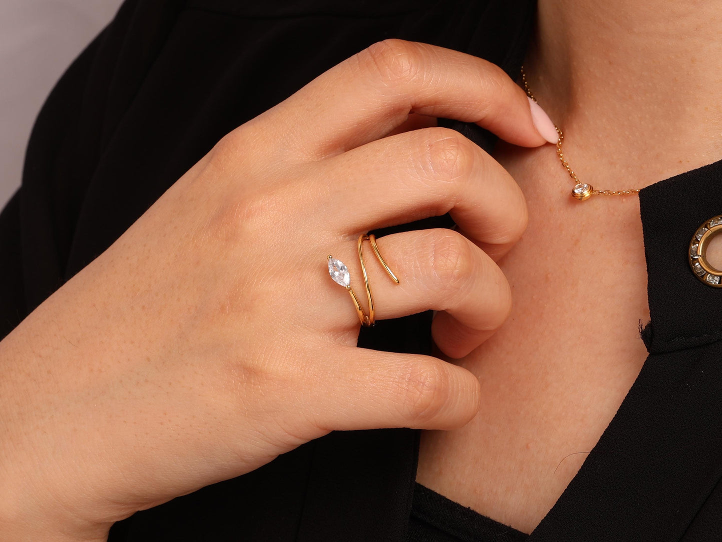 Marquise Diamond Ring 14K Gold – Lab Grown Diamond Ring, Split Shank Engagement Ring, Stackable Gold Ring, Dainty Solid Gold Jewellery