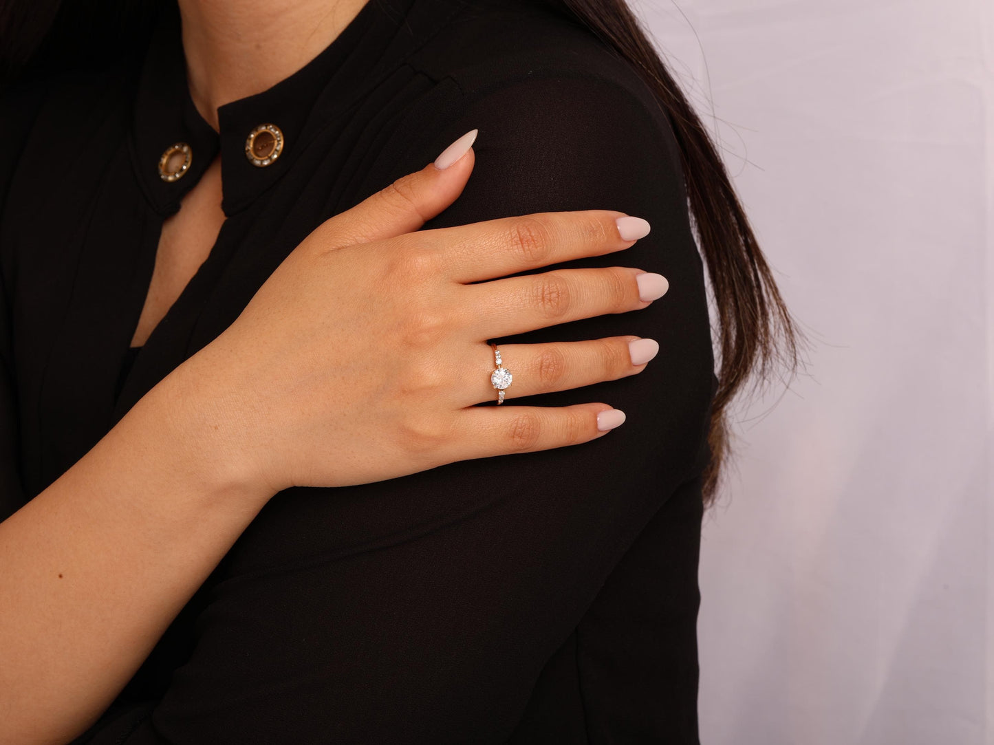 14K Gold Round Diamond Ring – Elegant Bridal Lab Grown Solitaire with Side Stones, Perfect for Engagements or Meaningful Milestone Gifts