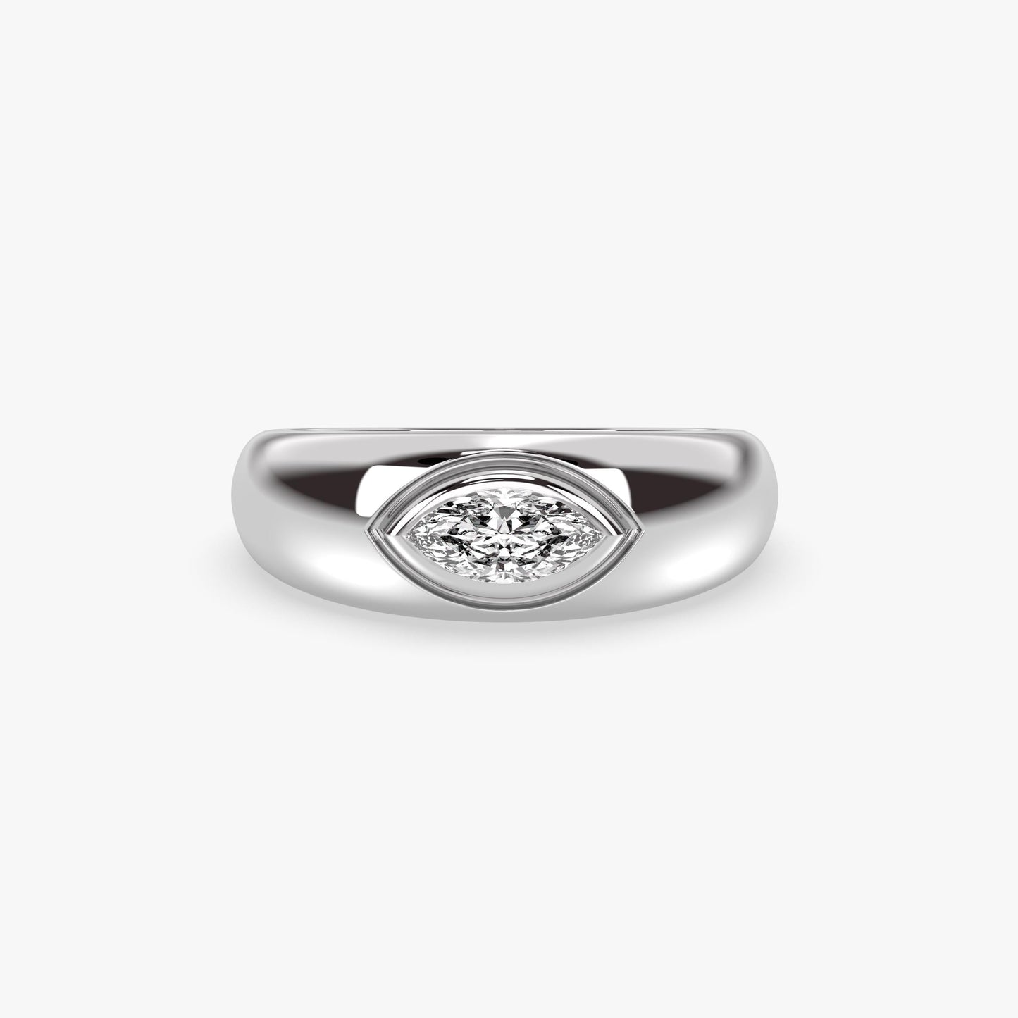 Bold Marquise Diamond Ring in 14K Gold – Bezel Set Lab Grown Stone, Dome Statement Band, Vintage Inspired Solid Gold Ring, Gift for Her