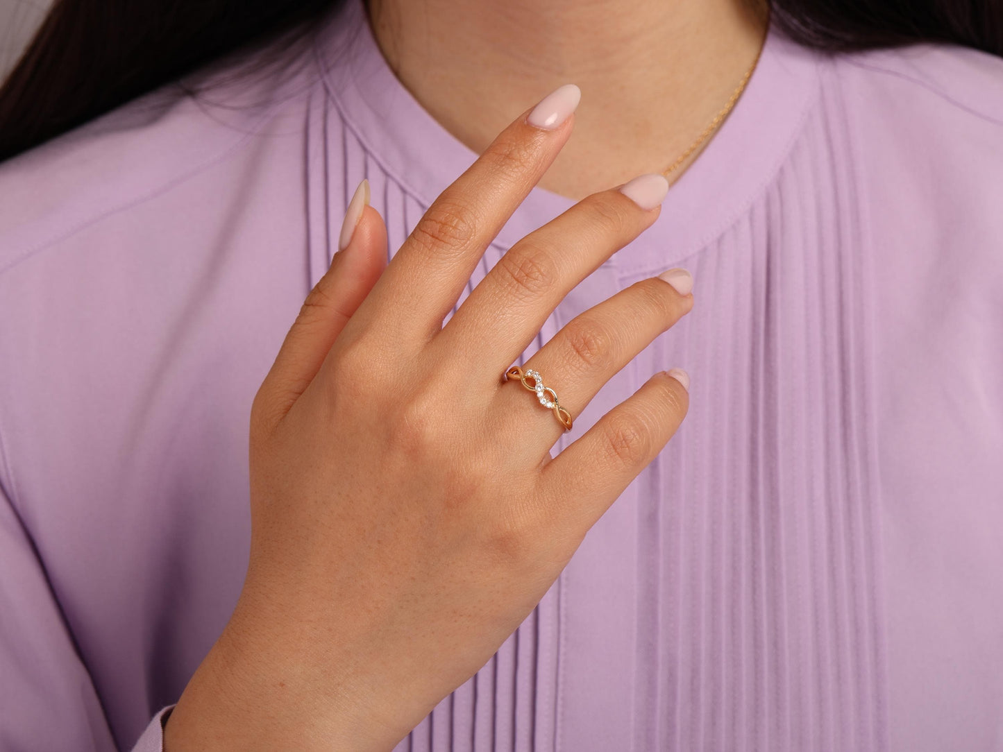 14K Gold Twisted Diamond Ring – Dainty Lab Grown Round Stones, Delicate Solid Gold Band, Minimalist Wedding or Promise Ring, Gift for Her