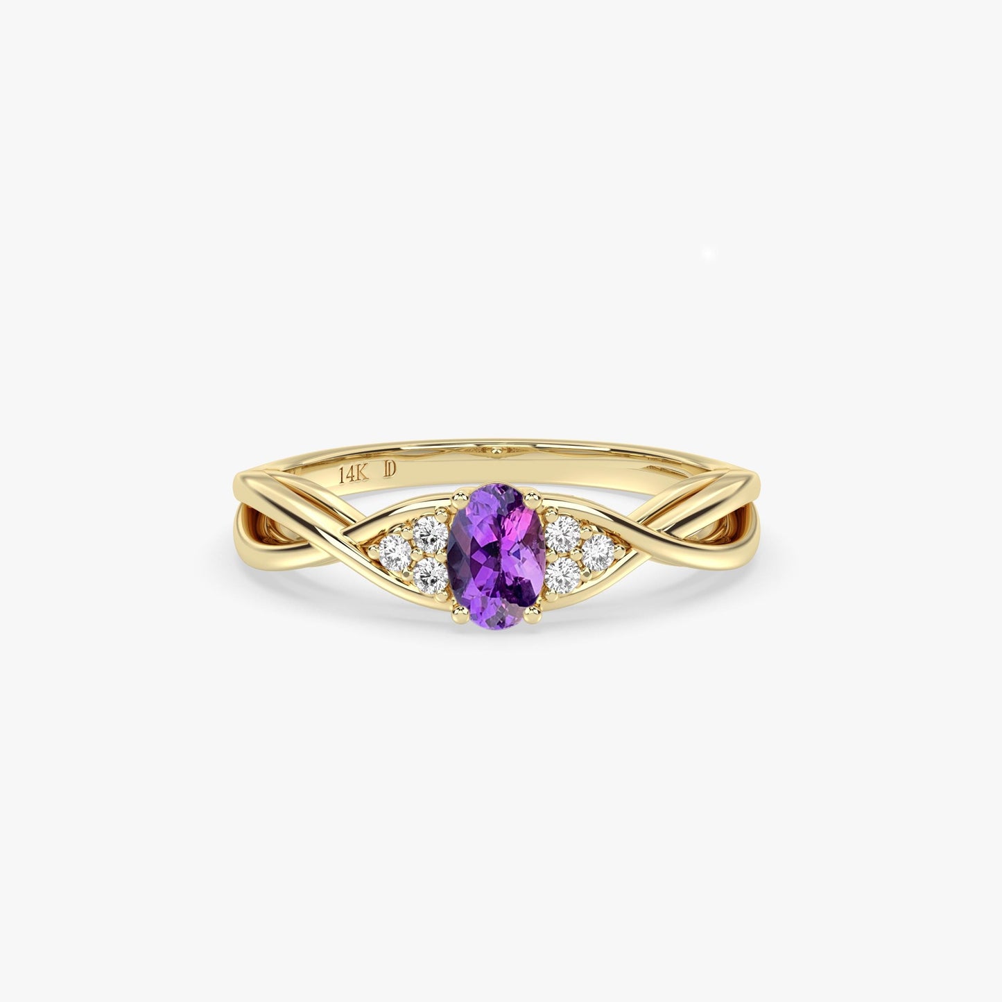 14K Gold Emerald Ring – Oval Lab-Grown Gemstone with Diamond Accents – Twisted Band Fine Jewelry – Ruby, Sapphire, Amethyst Ring