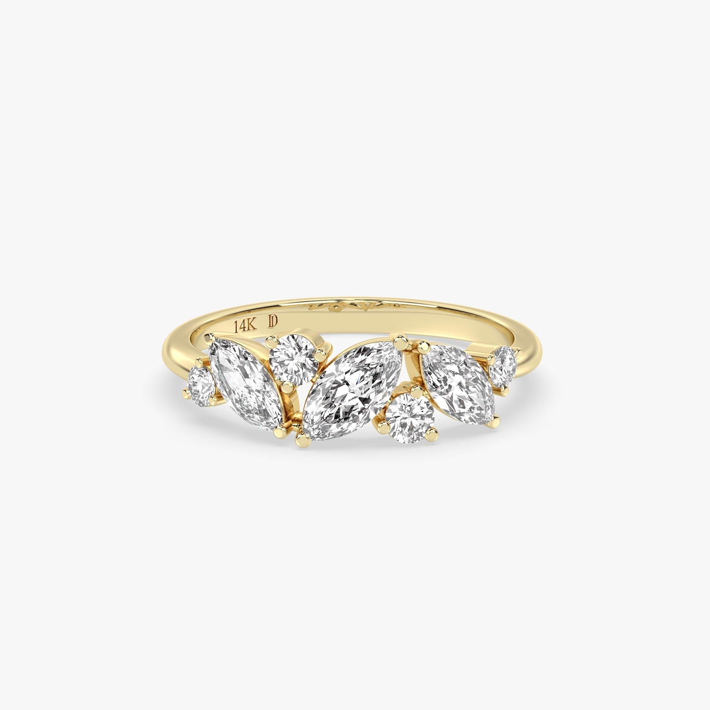 Marquise Leaf Diamond Ring in 14K Gold – Lab Grown Marquise and Round Stones, Elegant Nature-Inspired Statement Ring, Unique Gift for Her