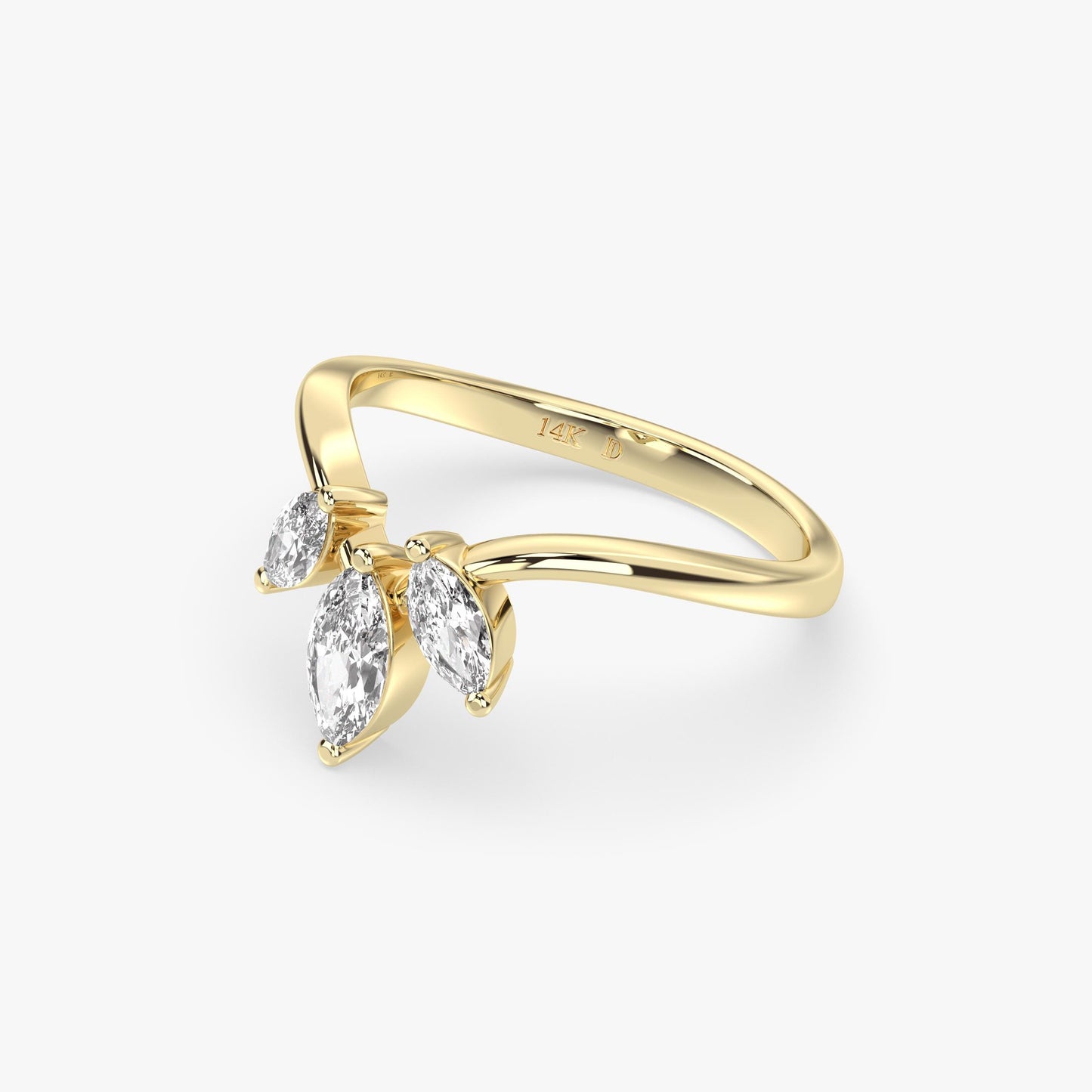 Triple Marquise Diamond Ring in 14K Gold – Lab Grown V-Shape Chevron Ring, Stacking Engagement Band, Minimalist Solid Gold Gift for Her