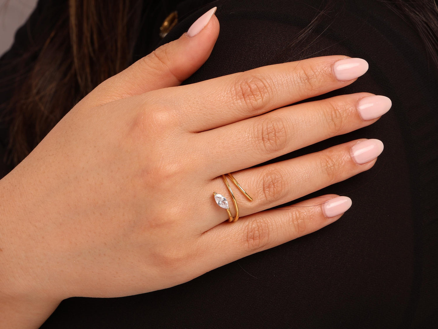 Marquise Diamond Ring 14K Gold – Lab Grown Diamond Ring, Split Shank Engagement Ring, Stackable Gold Ring, Dainty Solid Gold Jewellery