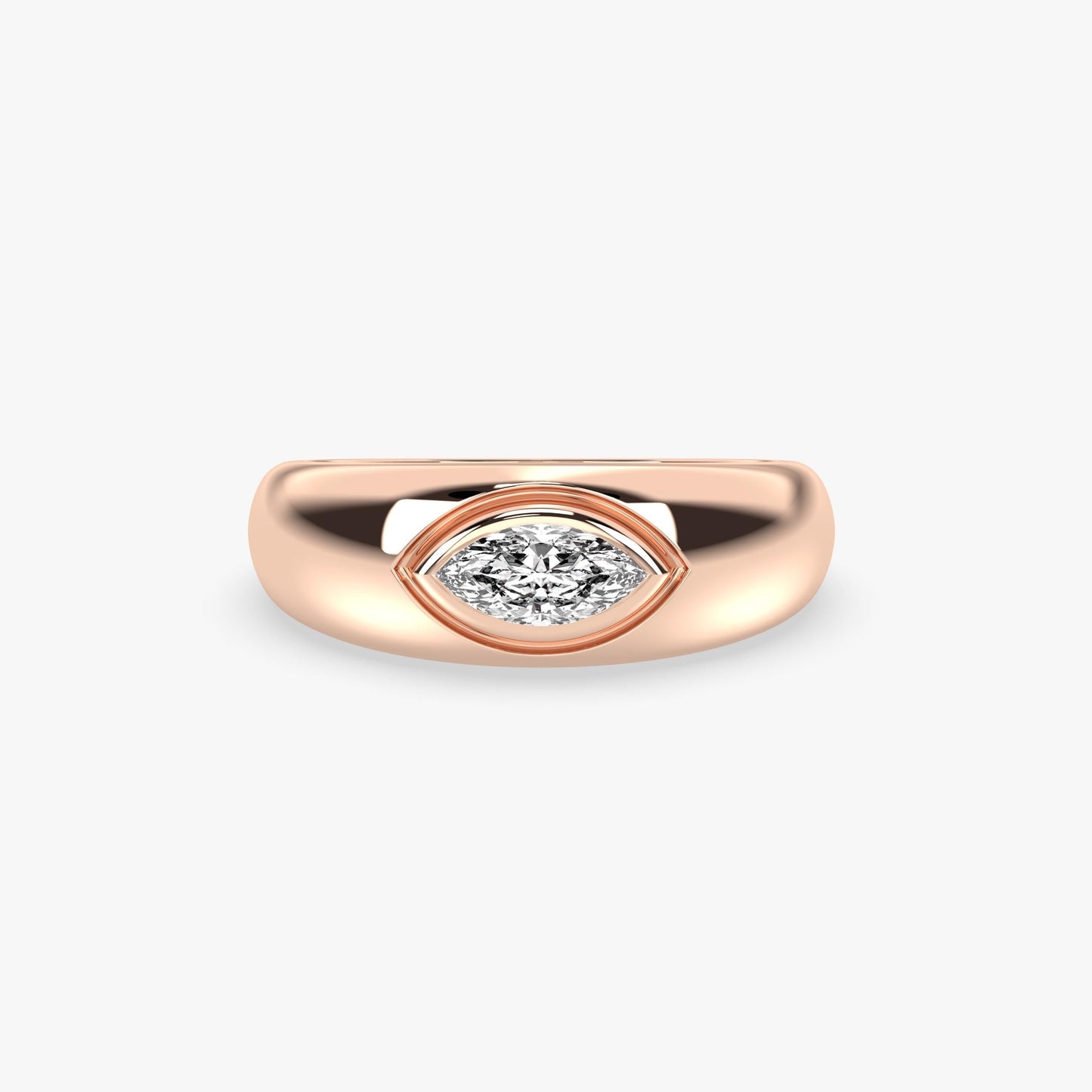 Bold Marquise Diamond Ring in 14K Gold – Bezel Set Lab Grown Stone, Dome Statement Band, Vintage Inspired Solid Gold Ring, Gift for Her