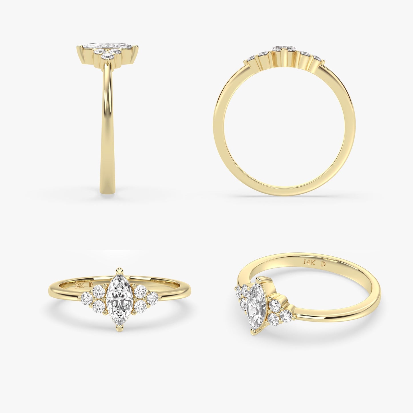 14K Marquise Emerald Ring – Dainty Diamond Accent Band for Stacking or Engagement – Elegant Gift for Her – Also in Ruby, Sapphire, Amethyst