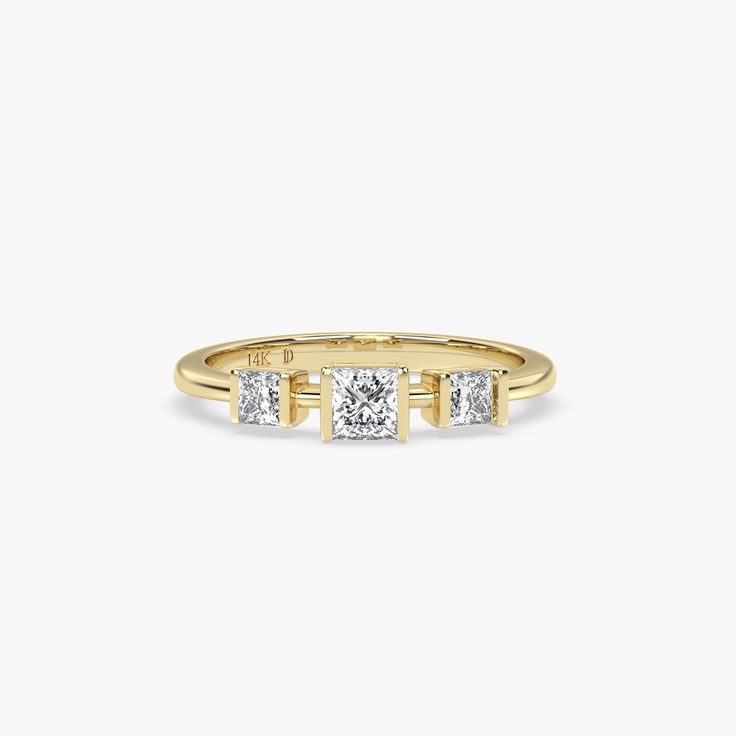 14K Gold Princess Cut Diamond Ring – Lab Grown Three Stone Ring, Minimalist Square Diamond Band, Dainty Solid Gold Engagement Ring