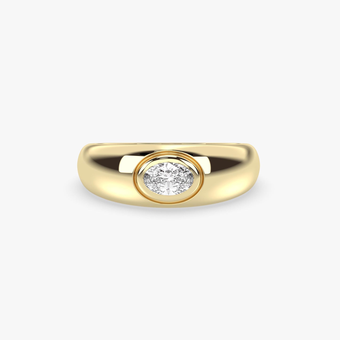 Bold 14K Gold Dome Ring – Oval Bezel Lab Grown Diamond Band, Solid Chunky Gold Ring, Statement Dome Ring for Women, Minimalist Gold Jewelry