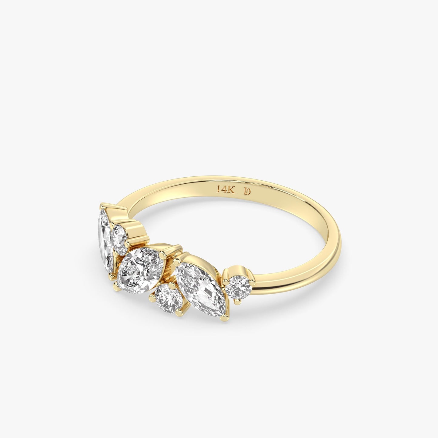 Marquise Leaf Diamond Ring in 14K Gold – Lab Grown Marquise and Round Stones, Elegant Nature-Inspired Statement Ring, Unique Gift for Her