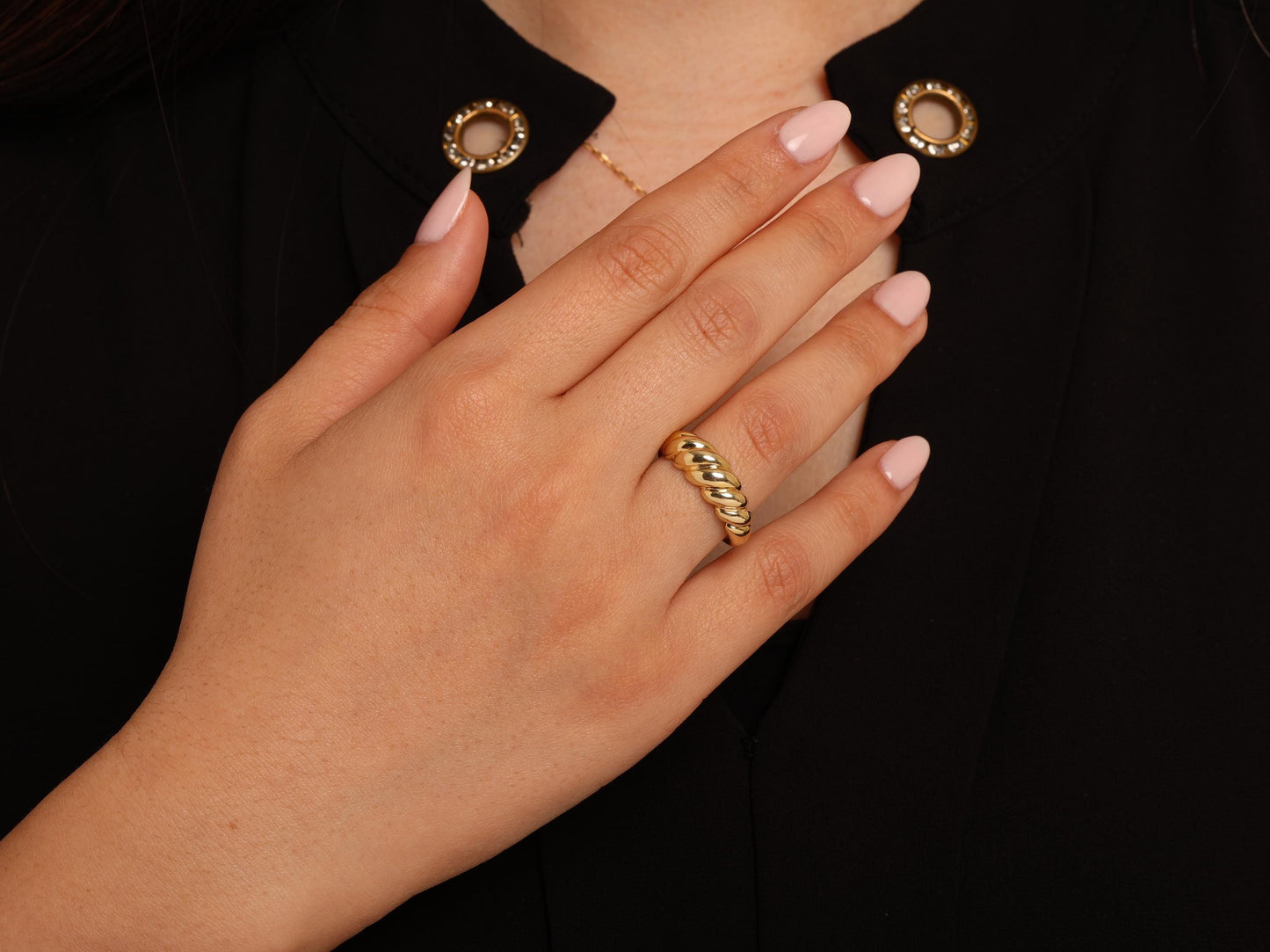 14K Gold Croissant Dome Ring, Bold Twisted Rope Band, Chunky Solid Gold Statement Ring for Women, Elegant Everyday Jewelry Gift for Her