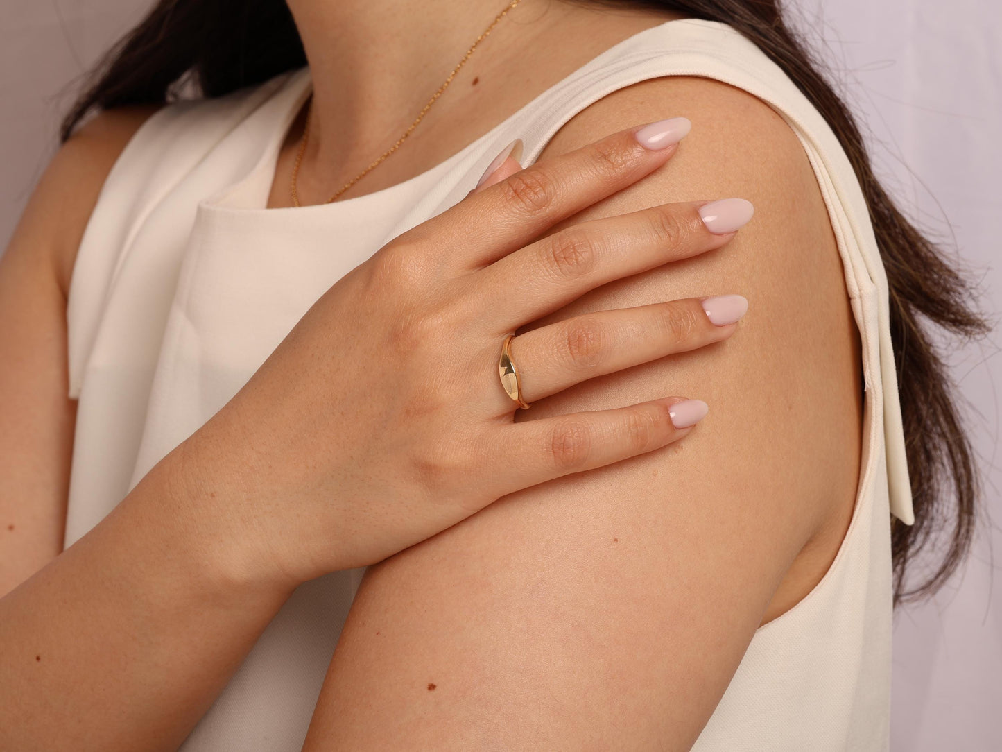 14K Gold Flat Signet Ring – Minimalist Statement Ring for Women – Dainty Solid Gold Everyday Band – Elegant Jewellery Gift