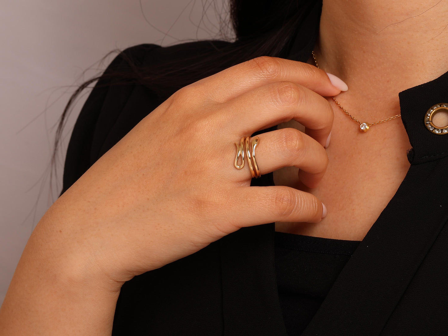 14K Gold Snake Ring – Minimal Serpent-Inspired Open Band, Double Wrap Style for Everyday Elegance or Unique Gift for Her