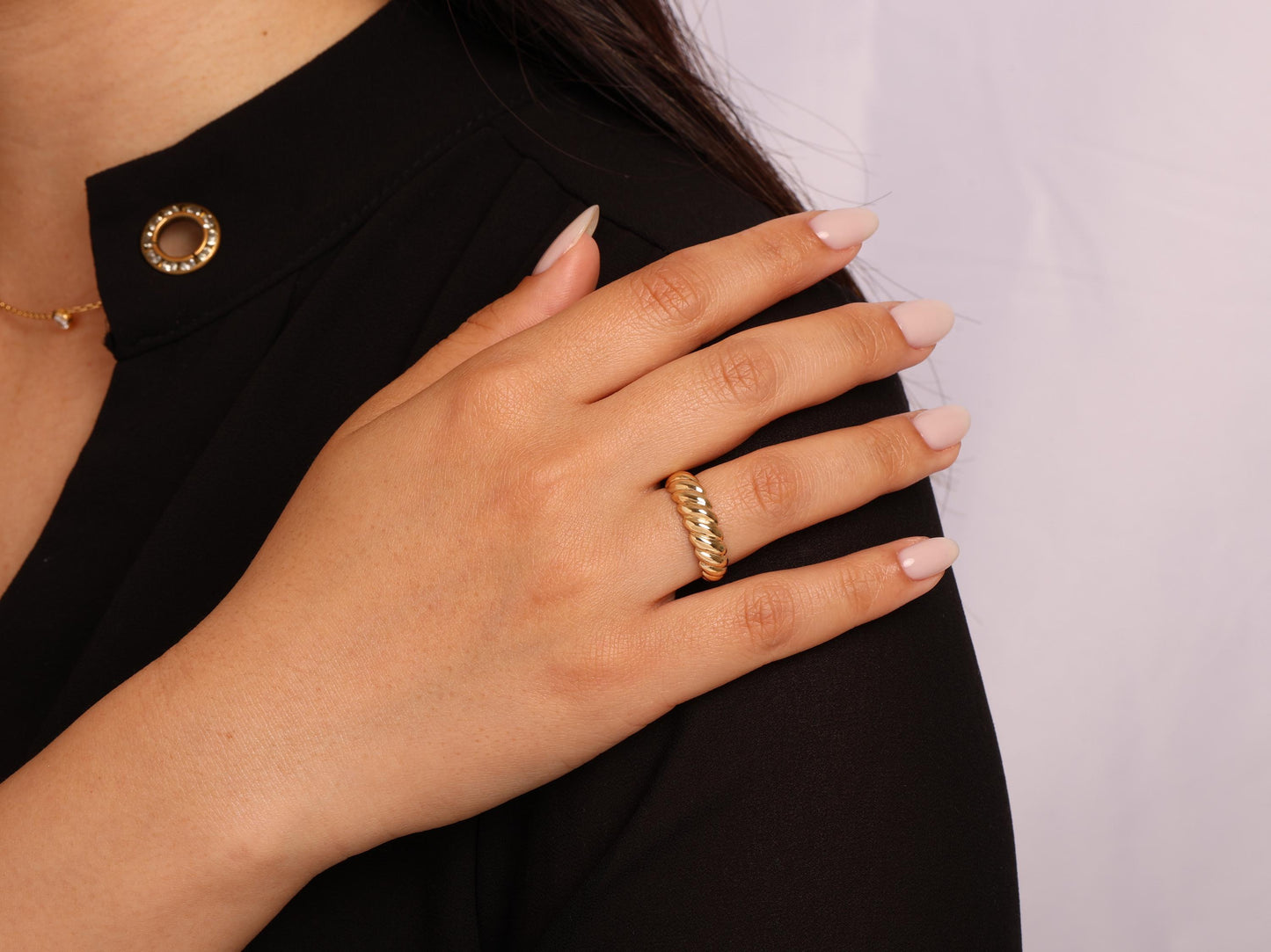 14K Gold Croissant Dome Ring, Bold Twisted Rope Band, Chunky Solid Gold Statement Ring for Women, Elegant Everyday Jewelry Gift for Her