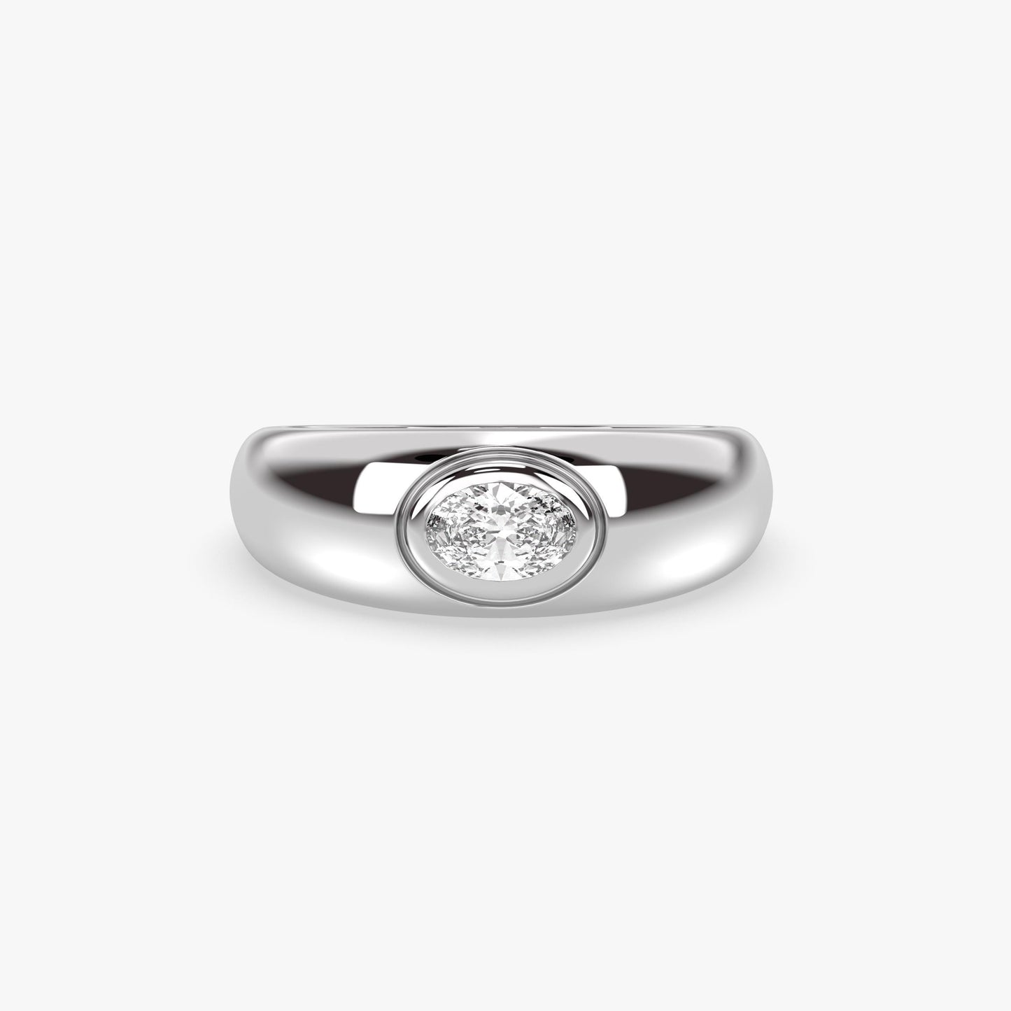 Bold 14K Gold Dome Ring – Oval Bezel Lab Grown Diamond Band, Solid Chunky Gold Ring, Statement Dome Ring for Women, Minimalist Gold Jewelry