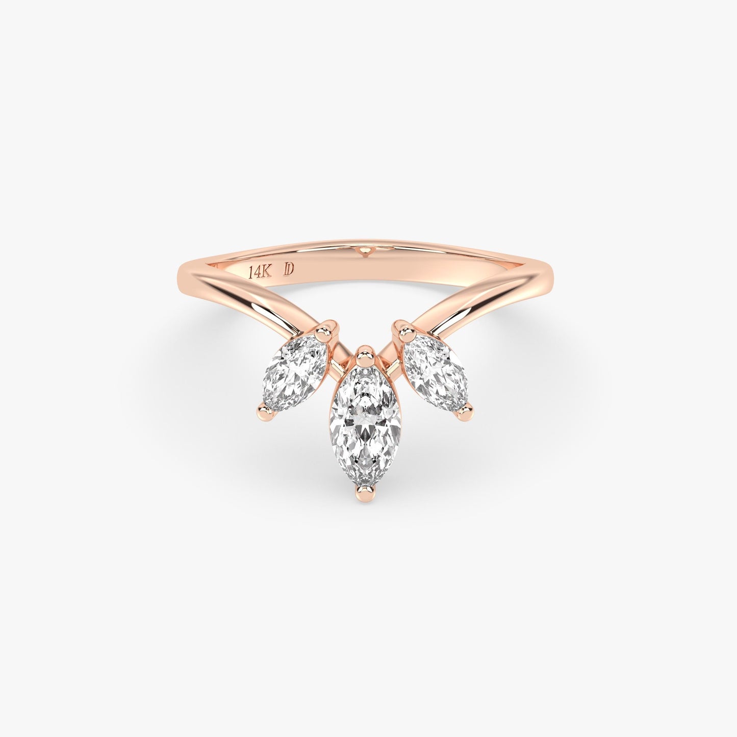 Triple Marquise Diamond Ring in 14K Gold – Lab Grown V-Shape Chevron Ring, Stacking Engagement Band, Minimalist Solid Gold Gift for Her