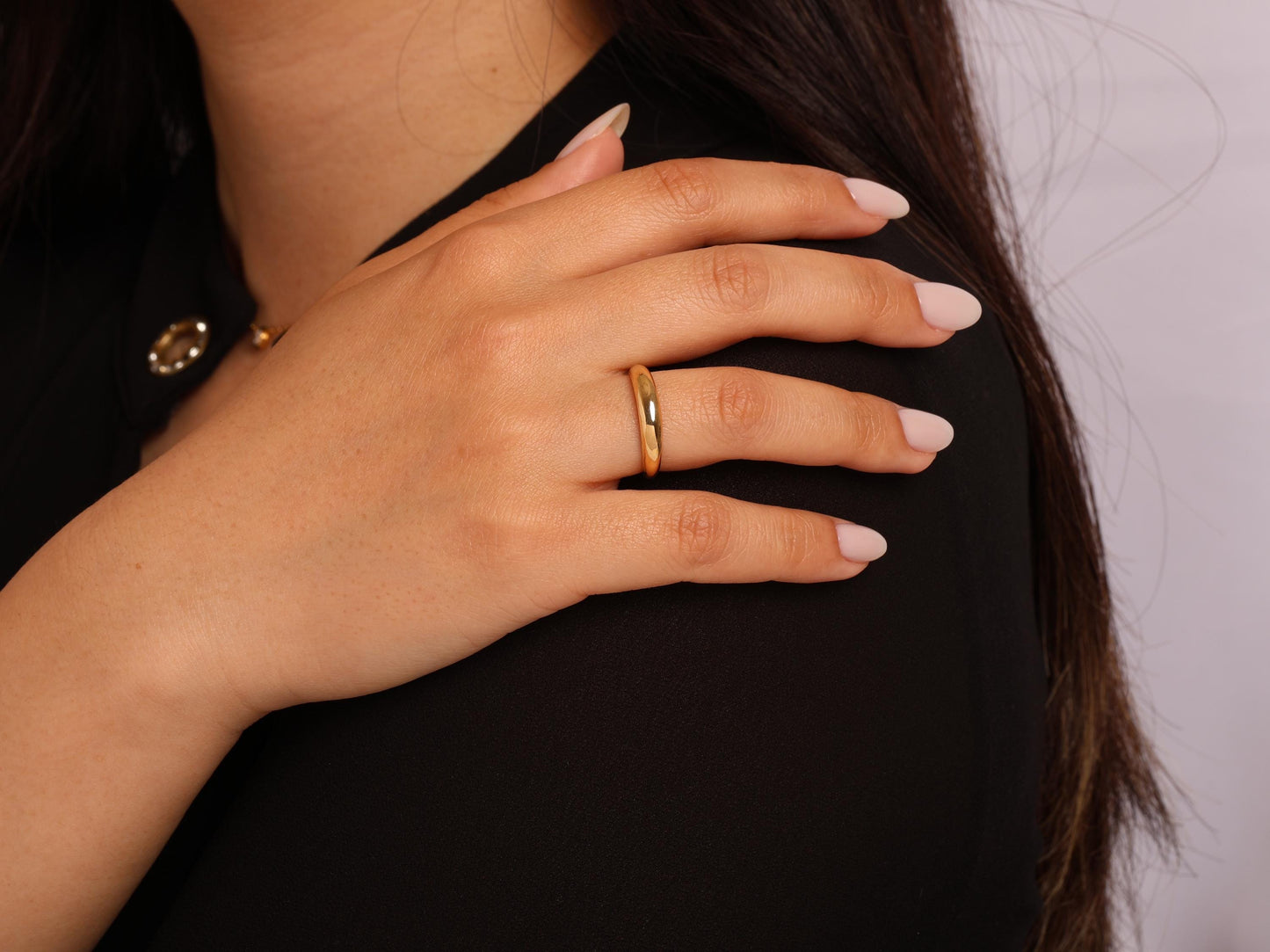 14K Gold Dome Ring – Thin Polished Gold Band for Women – Minimalist Solid Gold Stacking Ring slim - Rounded Gold Ring