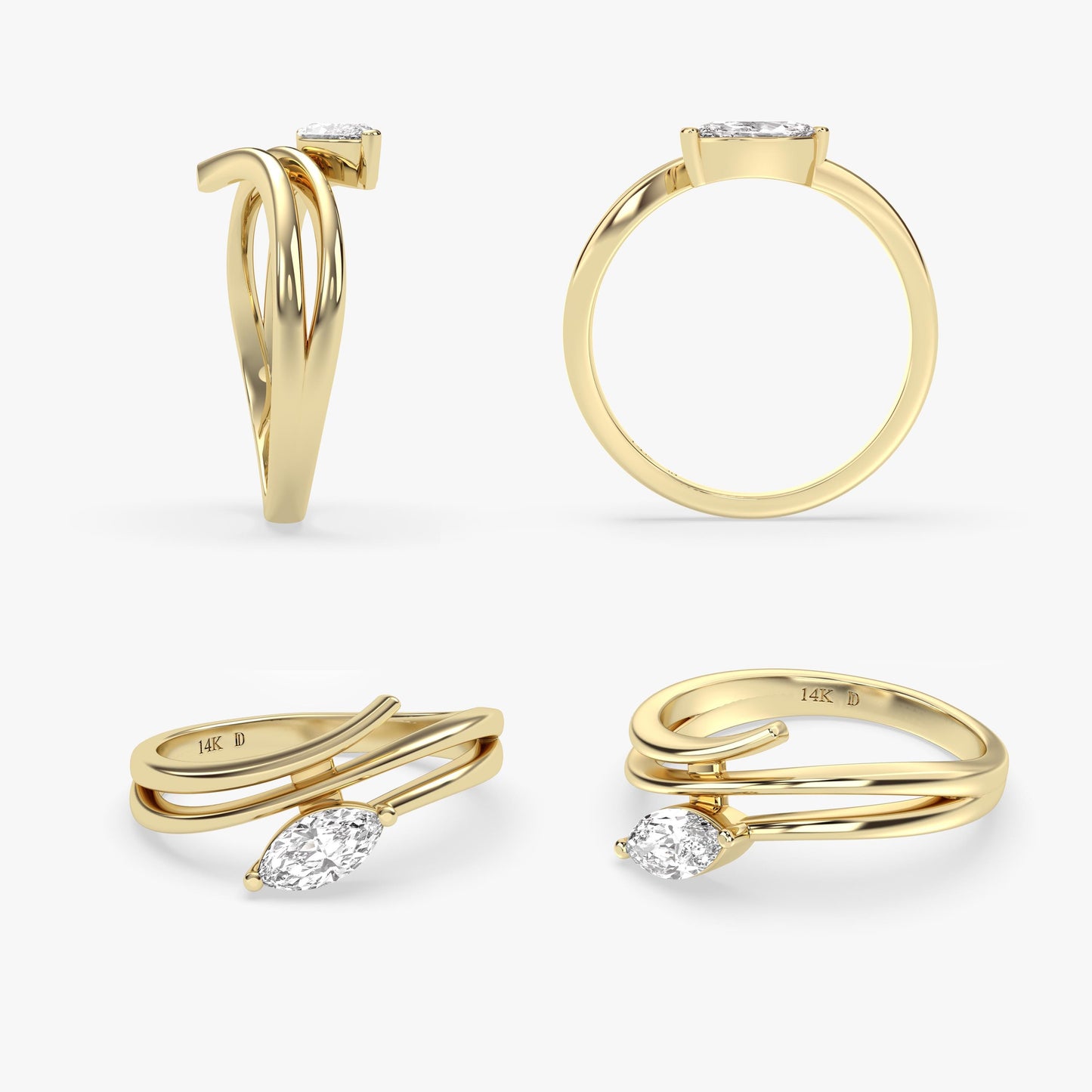 Marquise Diamond Ring 14K Gold – Lab Grown Diamond Ring, Split Shank Engagement Ring, Stackable Gold Ring, Dainty Solid Gold Jewellery