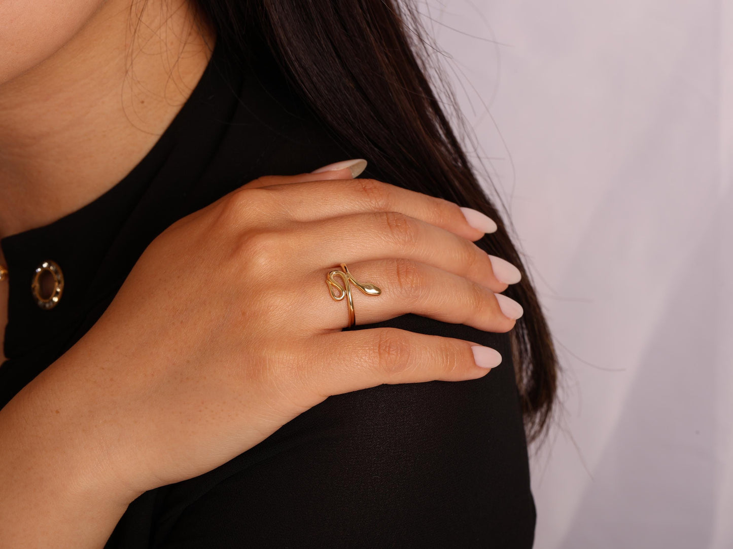 14K Gold Snake Ring – Minimal Serpent-Inspired Open Band, Finger Wrap Ring - Gold Minimalist Ring Gift - Dainty Gold Ring -