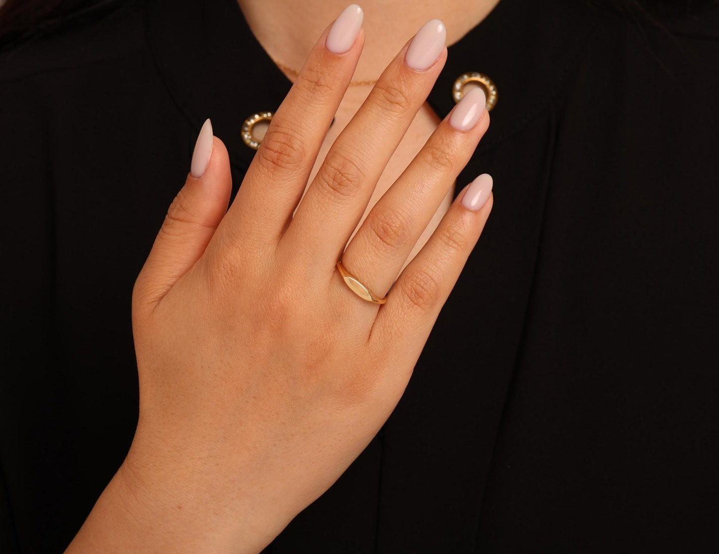 14K Gold Flat Signet Ring – Minimalist Statement Ring for Women – Dainty Solid Gold Everyday Band – Elegant Jewellery Gift