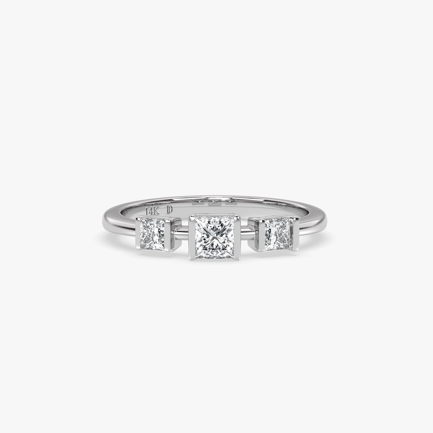 14K Gold Princess Cut Diamond Ring – Lab Grown Three Stone Ring, Minimalist Square Diamond Band, Dainty Solid Gold Engagement Ring