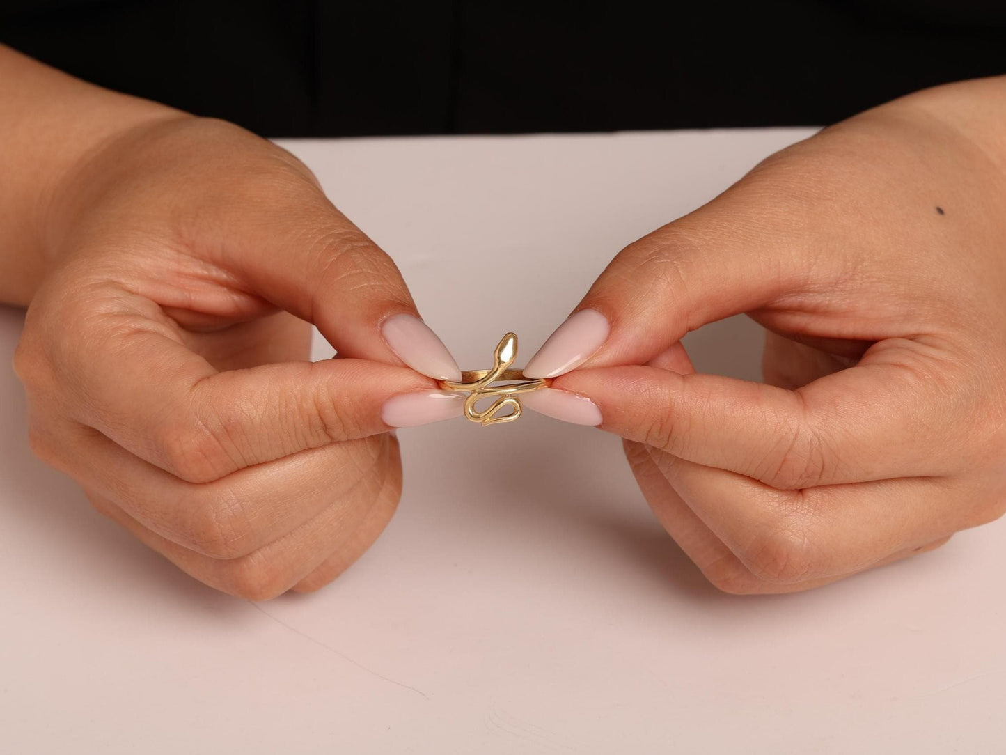14K Gold Snake Ring – Minimal Serpent-Inspired Open Band, Finger Wrap Ring - Gold Minimalist Ring Gift - Dainty Gold Ring -