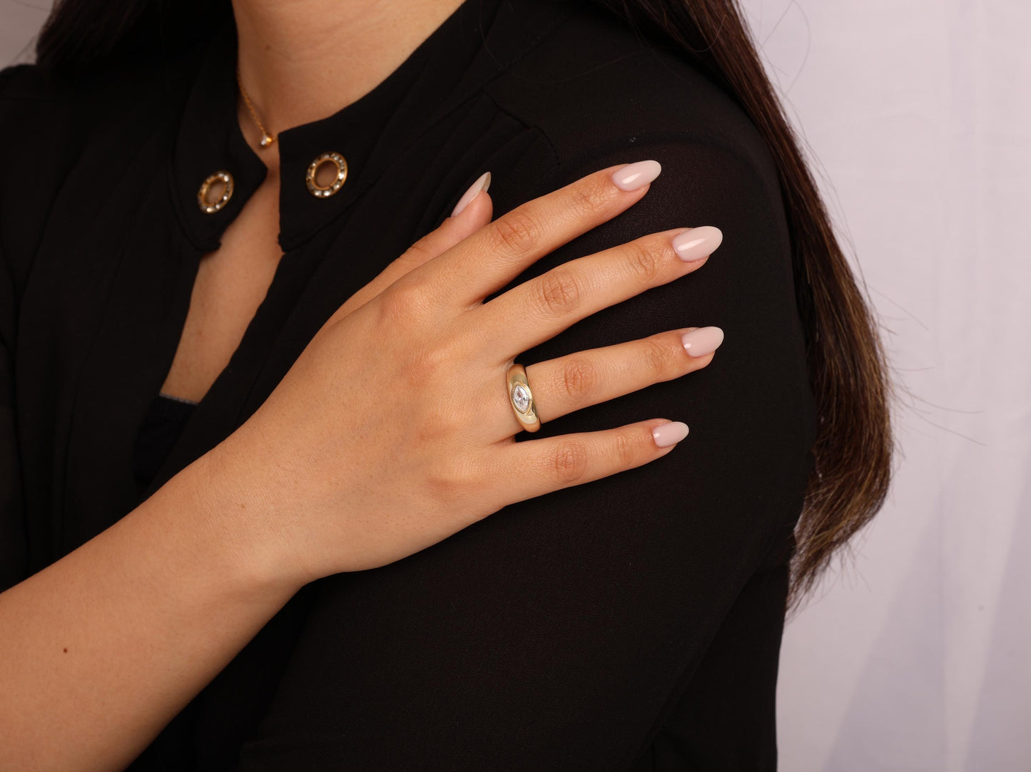 Bold Marquise Diamond Ring in 14K Gold – Bezel Set Lab Grown Stone, Dome Statement Band, Vintage Inspired Solid Gold Ring, Gift for Her
