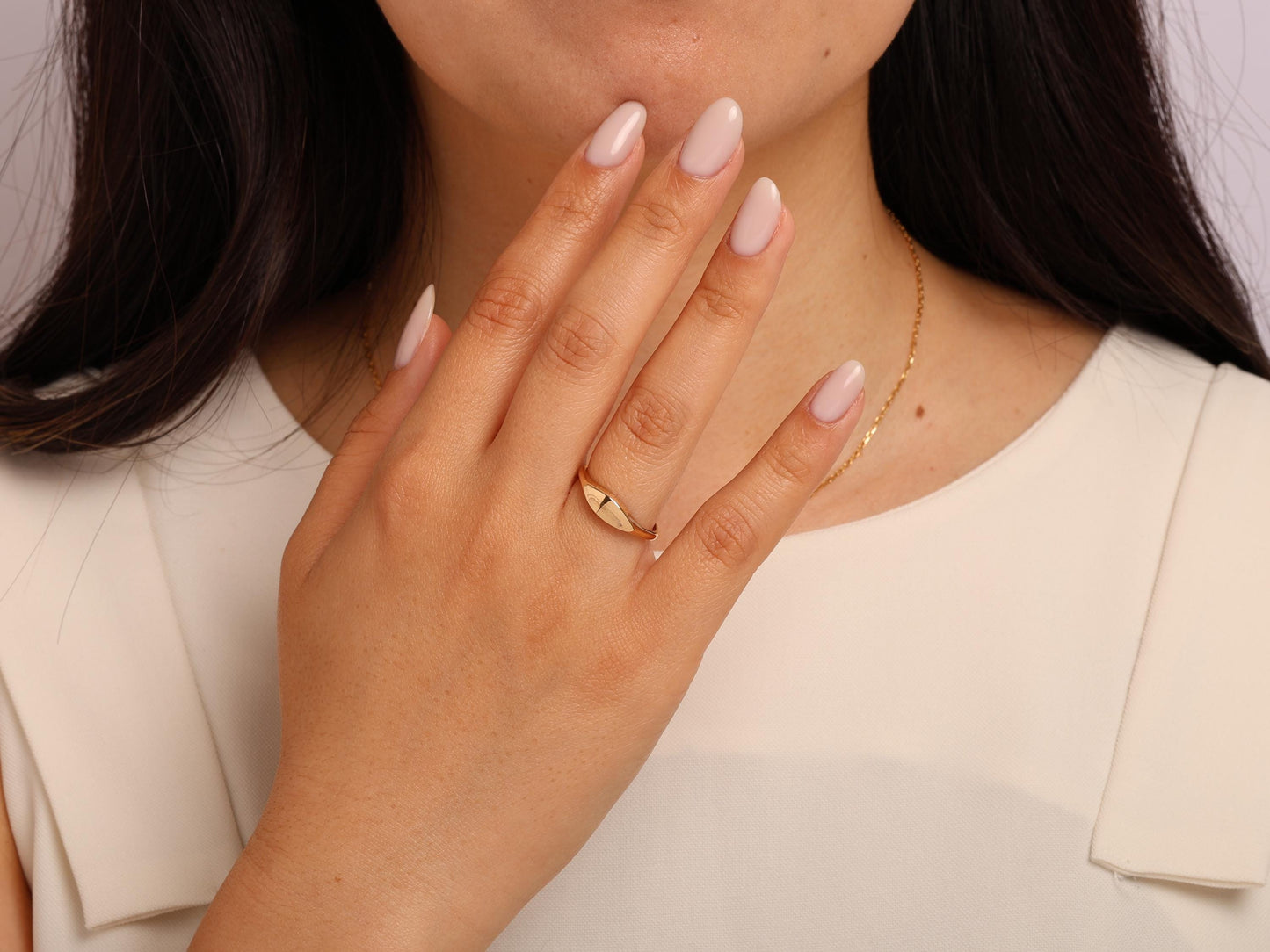 14K Gold Flat Signet Ring – Minimalist Statement Ring for Women – Dainty Solid Gold Everyday Band – Elegant Jewellery Gift