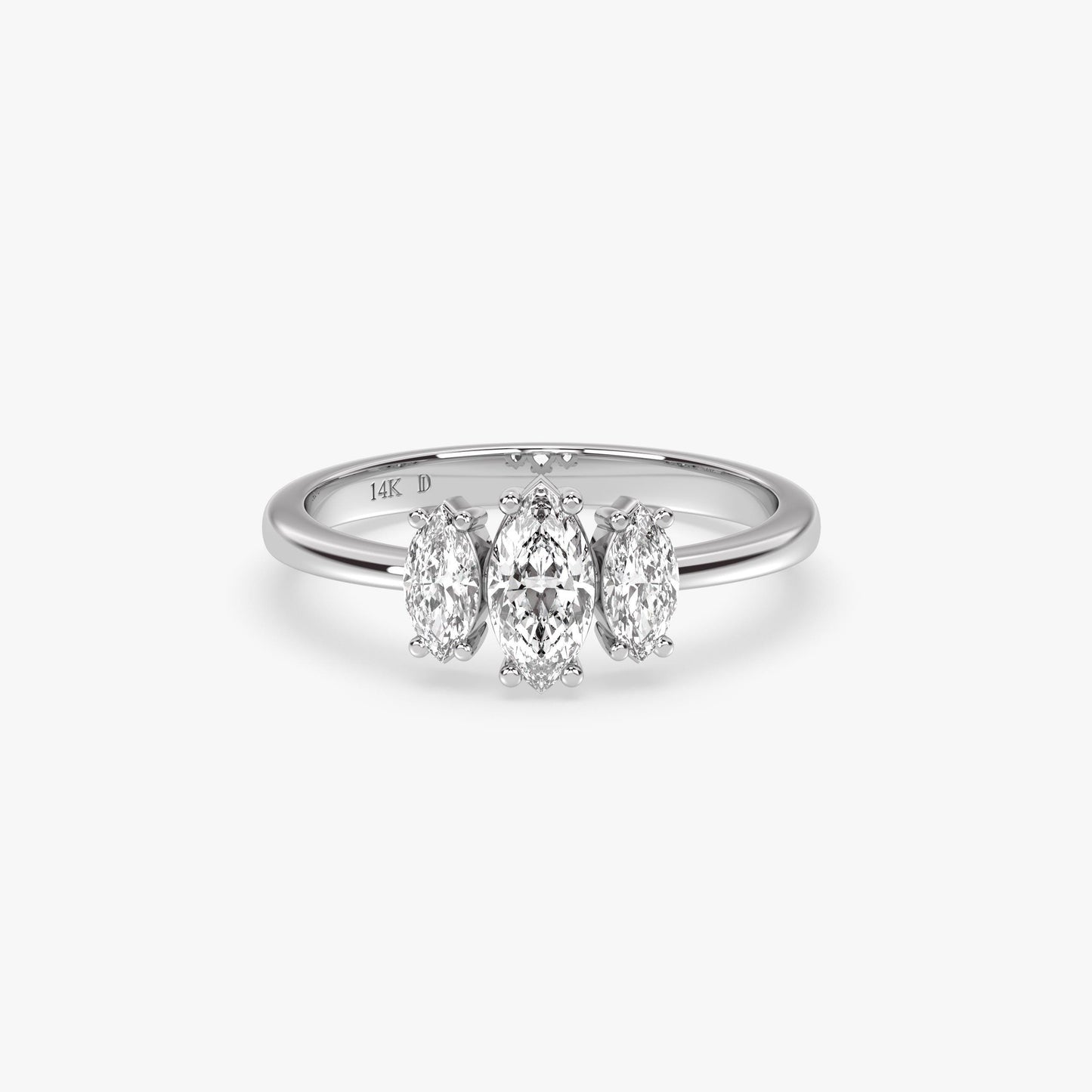 14K Gold Marquise Trio Ring – Minimal Three-Stone Solid Gold Band with 3 Lab-Grown Diamonds, Elegant Handmade Statement Design, Gift for Her