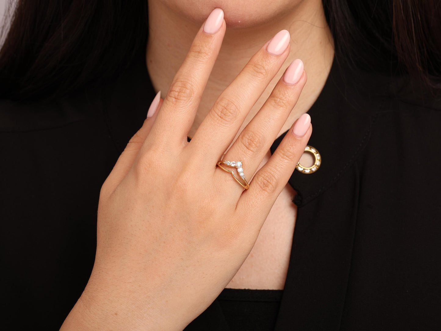14K Gold Chevron Diamond Ring – Elegant V Band with Lab Grown Diamonds, Minimalist Wedding or Promise Ring, Gift for Her
