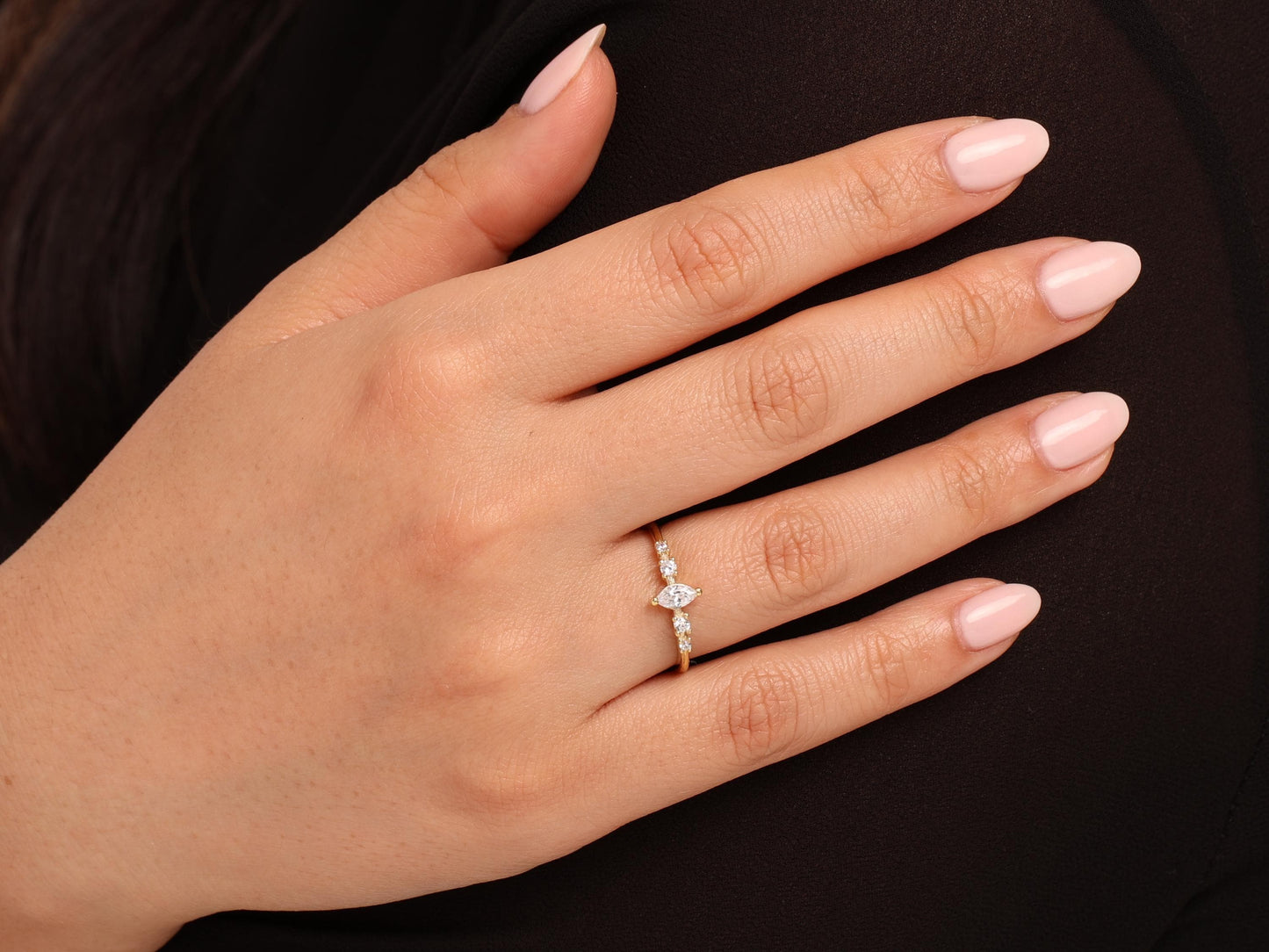 Dainty Marquise Diamond Ring in 14K Gold, Lab Grown Marquise Cut Engagement Ring, Minimalist Diamond Band,Elegant Stacking Jewelry for Women