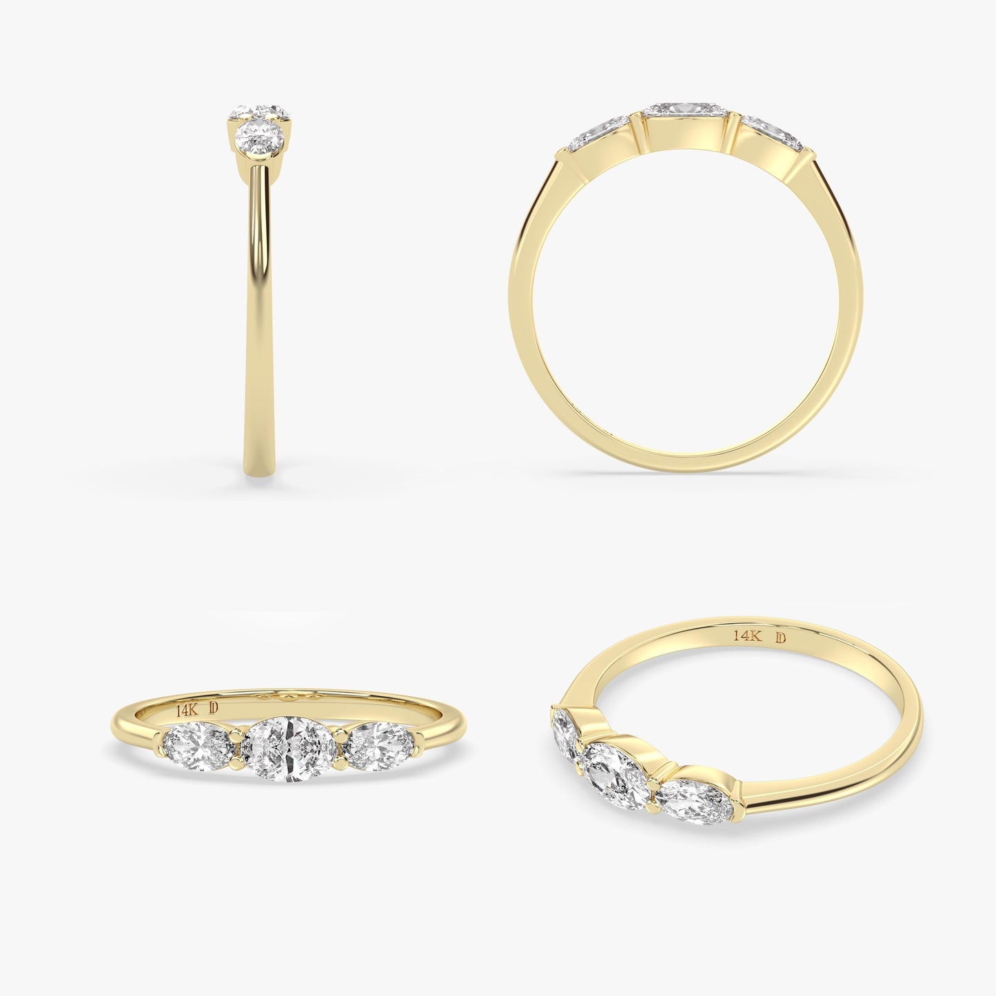Oval Trio Diamond Ring in 14K Gold – Lab Grown Center and Side Stones, Elegant Minimal Engagement or Stacking Ring, Fine Gold Gift for Her