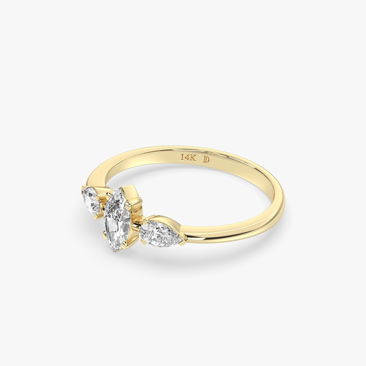 Marquise Diamond Ring in 14K Gold – Lab Grown Marquise Center with Pear Side Stones, Elegant Three-Stone Engagement Ring, Gift for Her