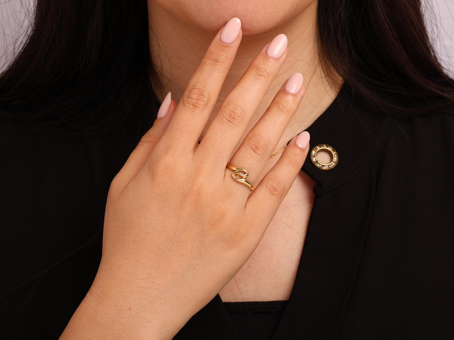 14K Real Gold Linked Band Ring – Minimalist Open Twist Design, Delicate Gold Ring for Daily Wear or Stackable Jewelry Gift Idea