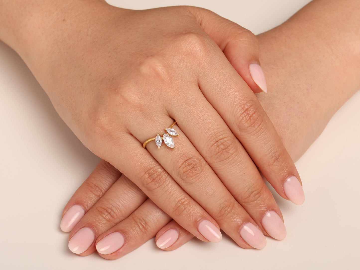 Triple Marquise Diamond Ring in 14K Gold – Lab Grown V-Shape Chevron Ring, Stacking Engagement Band, Minimalist Solid Gold Gift for Her