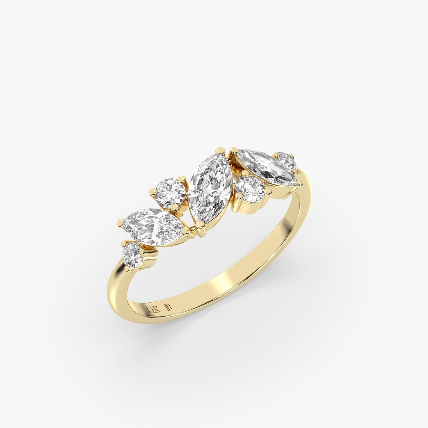 Marquise Leaf Diamond Ring in 14K Gold – Lab Grown Marquise and Round Stones, Elegant Nature-Inspired Statement Ring, Unique Gift for Her