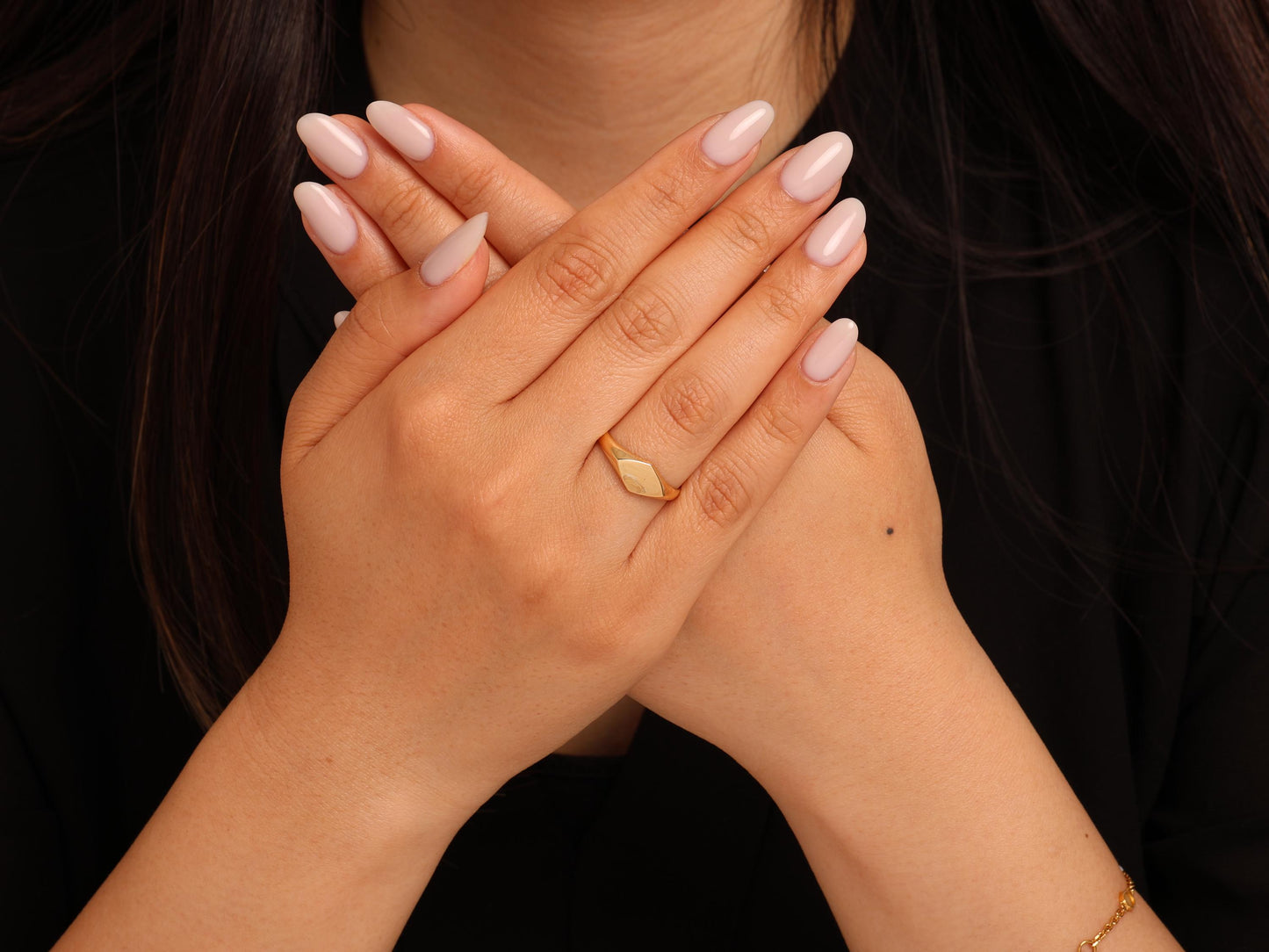 Minimalist Flat Gold Ring – 14K Geometric Signet Style Band for Women – Simple Elegant Stackable Ring
