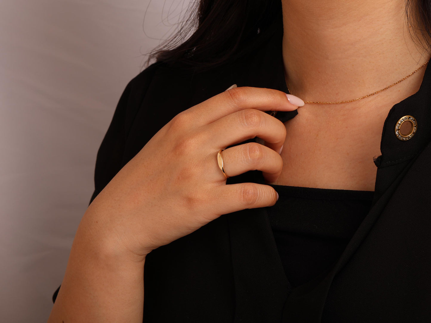 14K Gold Flat Signet Ring – Minimalist Statement Ring for Women – Dainty Solid Gold Everyday Band – Elegant Jewellery Gift