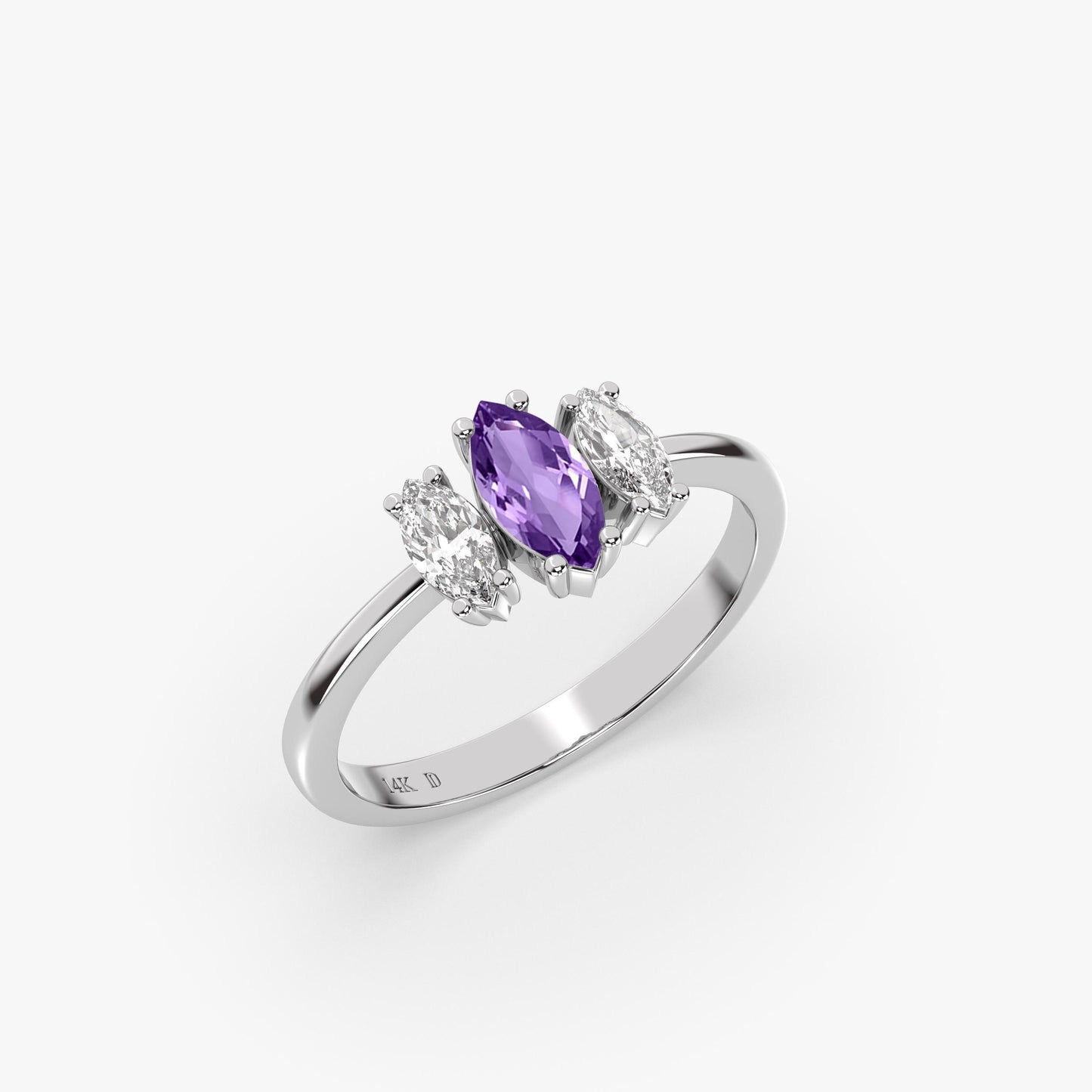 Marquise Emerald Engagement Ring, Three Stone Diamond Setting in 14K Yellow, White,Rose, Dainty Stacking Gift Ring, Ruby, Sapphire, Amethyst