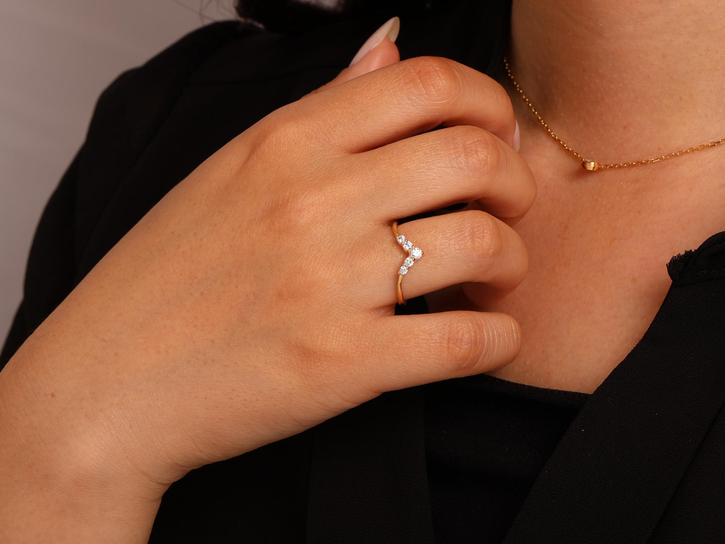 Chevron Diamond Ring in 14K Gold – V Shaped Lab Grown Diamond Stacking Band, Elegant Minimalist Wedding or Engagement Ring, Gift for Her