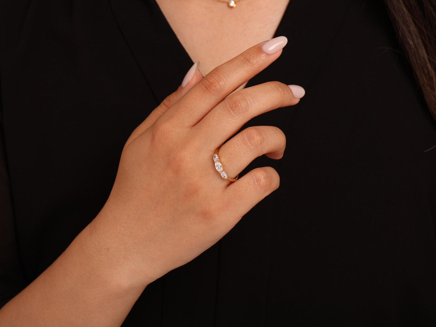 Oval Trio Diamond Ring in 14K Gold – Lab Grown Center and Side Stones, Elegant Minimal Engagement or Stacking Ring, Fine Gold Gift for Her