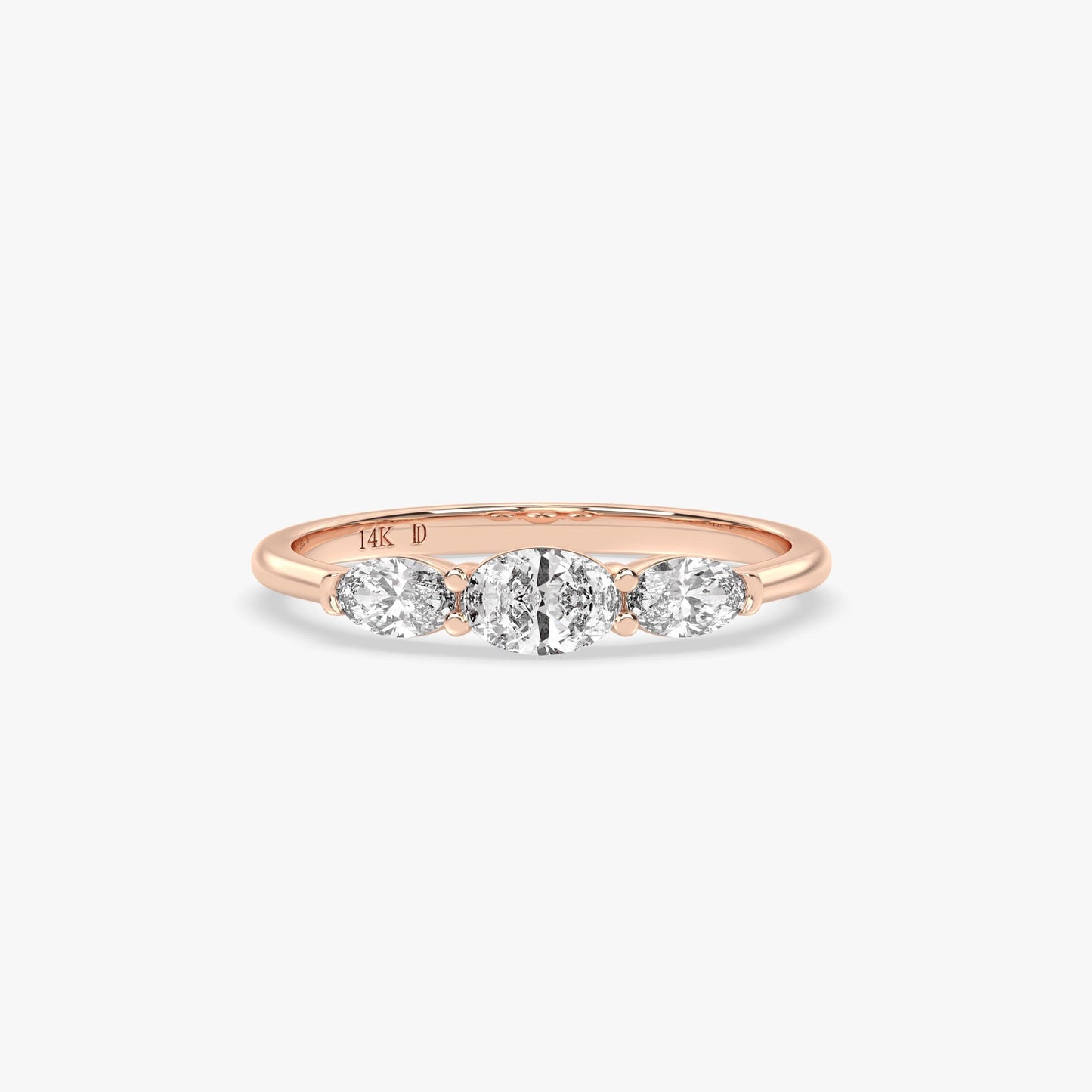 Oval Trio Diamond Ring in 14K Gold – Lab Grown Center and Side Stones, Elegant Minimal Engagement or Stacking Ring, Fine Gold Gift for Her