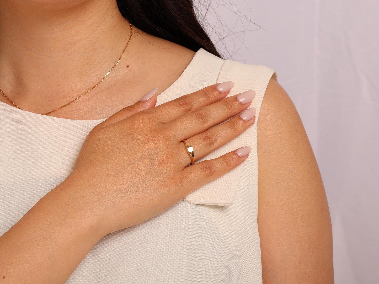14K Gold Flat Signet Ring – Minimalist Statement Ring for Women – Dainty Solid Gold Everyday Band – Elegant Jewellery Gift