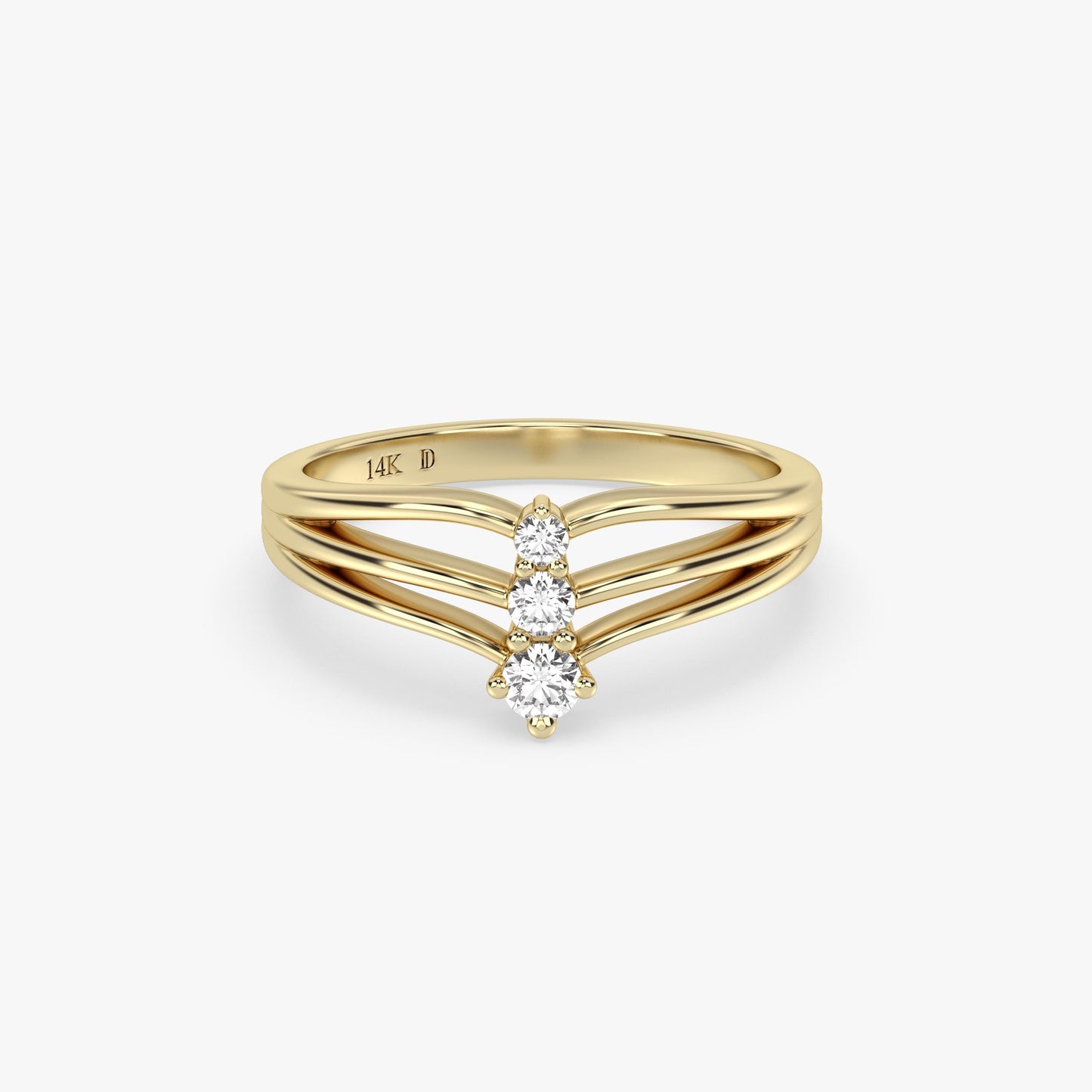 Triple Band Diamond Ring in 14K Gold – Lab Grown Round Stones, Modern Vertical Design, Elegant Wedding or Promise Ring, Fine Gift for Her