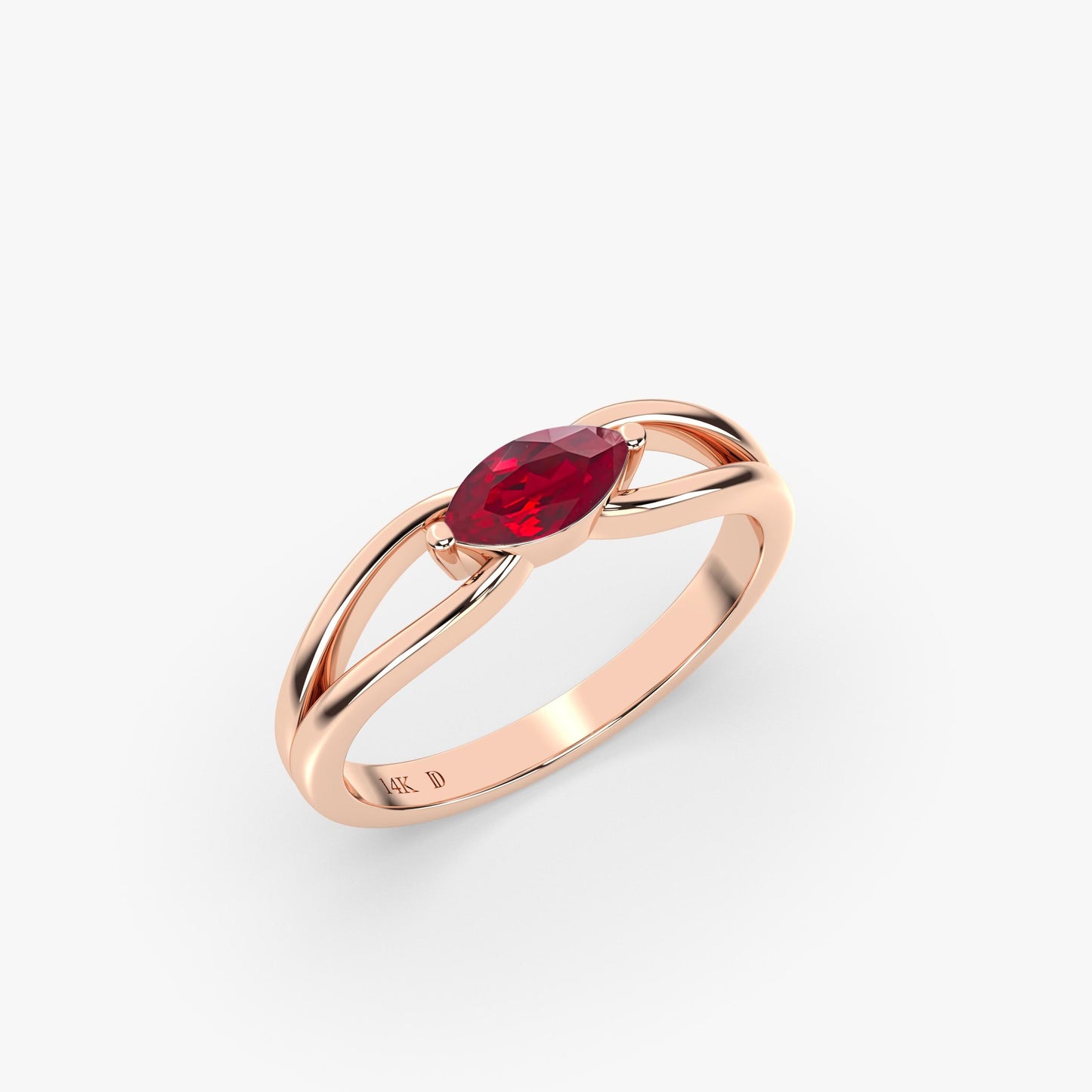 Marquise Amethyst Ring in 14K Gold – Minimalist Double Band Design – Dainty Statement Gift Ring for Her – Emerald, Ruby, Sapphire