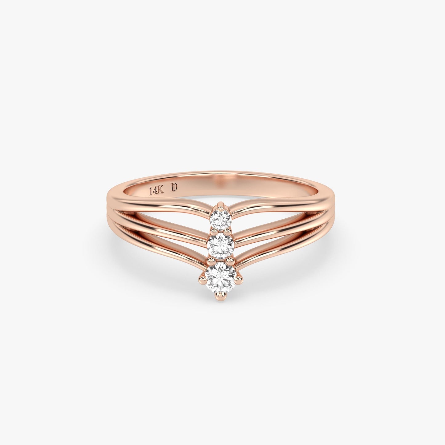 Triple Band Diamond Ring in 14K Gold – Lab Grown Round Stones, Modern Vertical Design, Elegant Wedding or Promise Ring, Fine Gift for Her