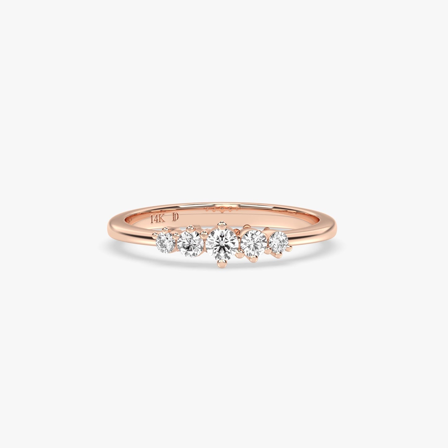 Five-Stone Diamond Ring in 14K Gold – Dainty Lab Grown Diamond Stacking Band, Minimalist Wedding or Promise Ring, Elegant Gift for Her