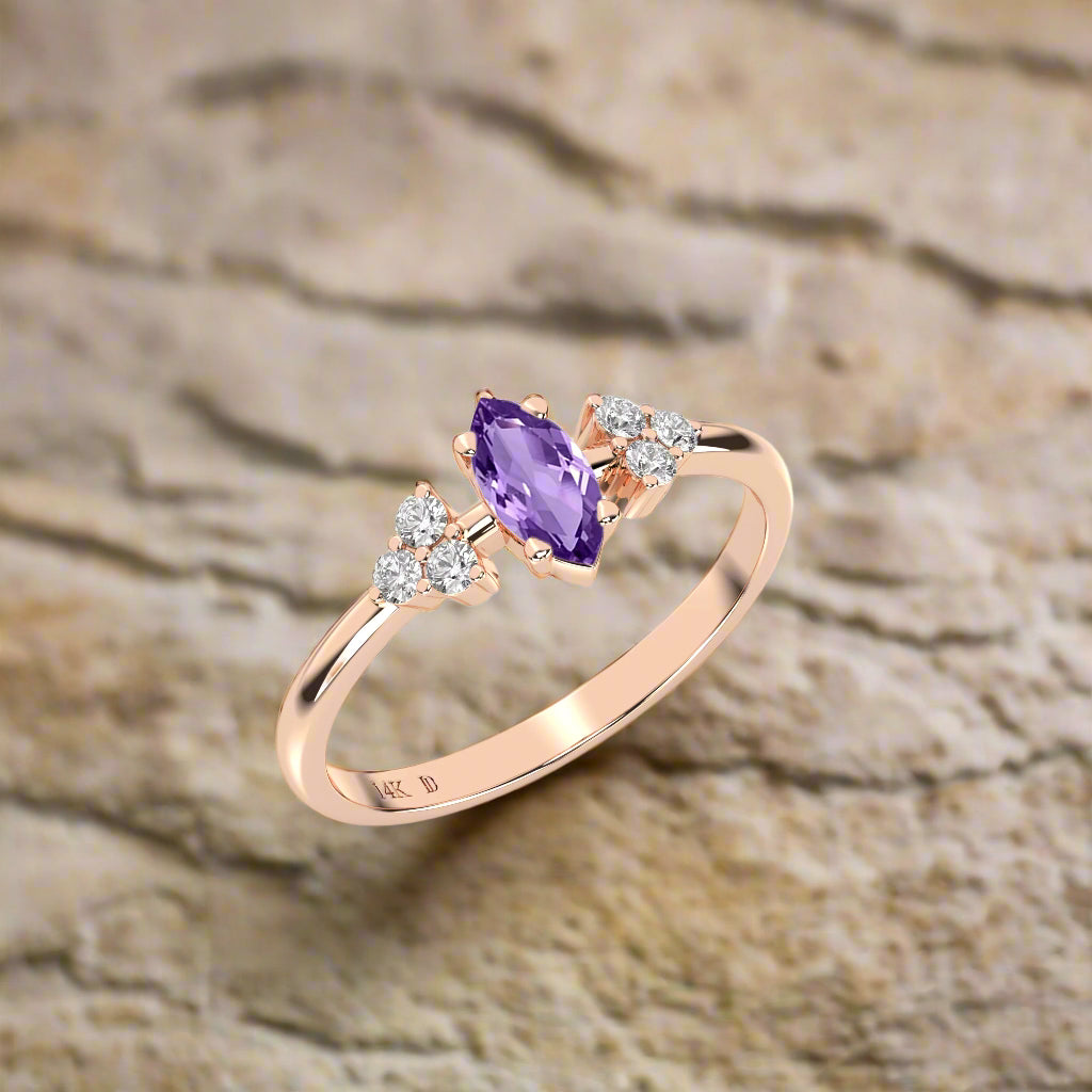 AMETHYST MARQUISE CLUSTER RING IN GOLD